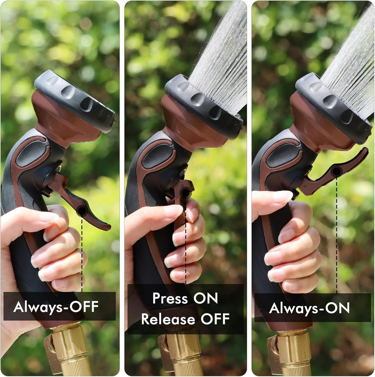 RESTMO Hose Nozzle with Easy Self-Lock Trigger, Heavy Duty Metal Water Hose Sprayer with 9 Spray