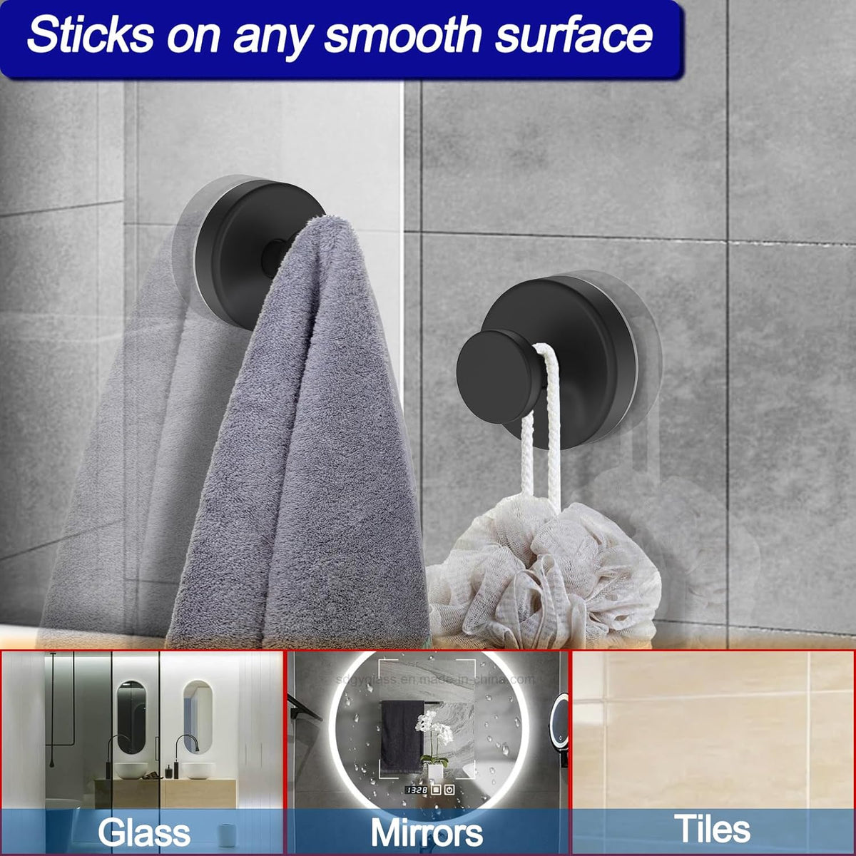 Suction Cup Hooks for Shower, Removable Towel Hooks for Bathroom Window Glass Door Wall, Bath Robe