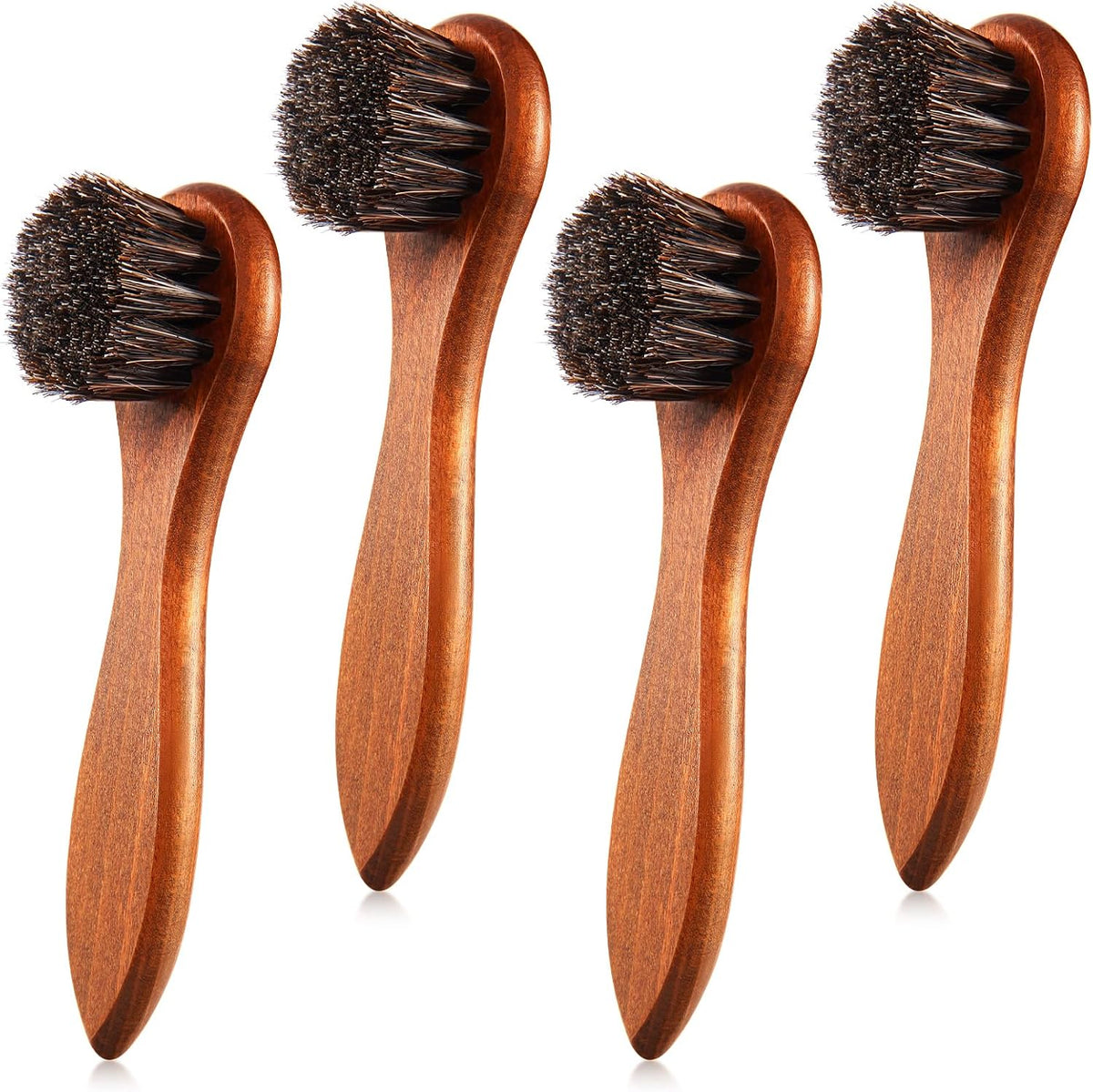 4 Pcs Horsehair Shine Shoes Brush Kit Polish Dauber Applicators Cleaning Leather Shoes Boots Care