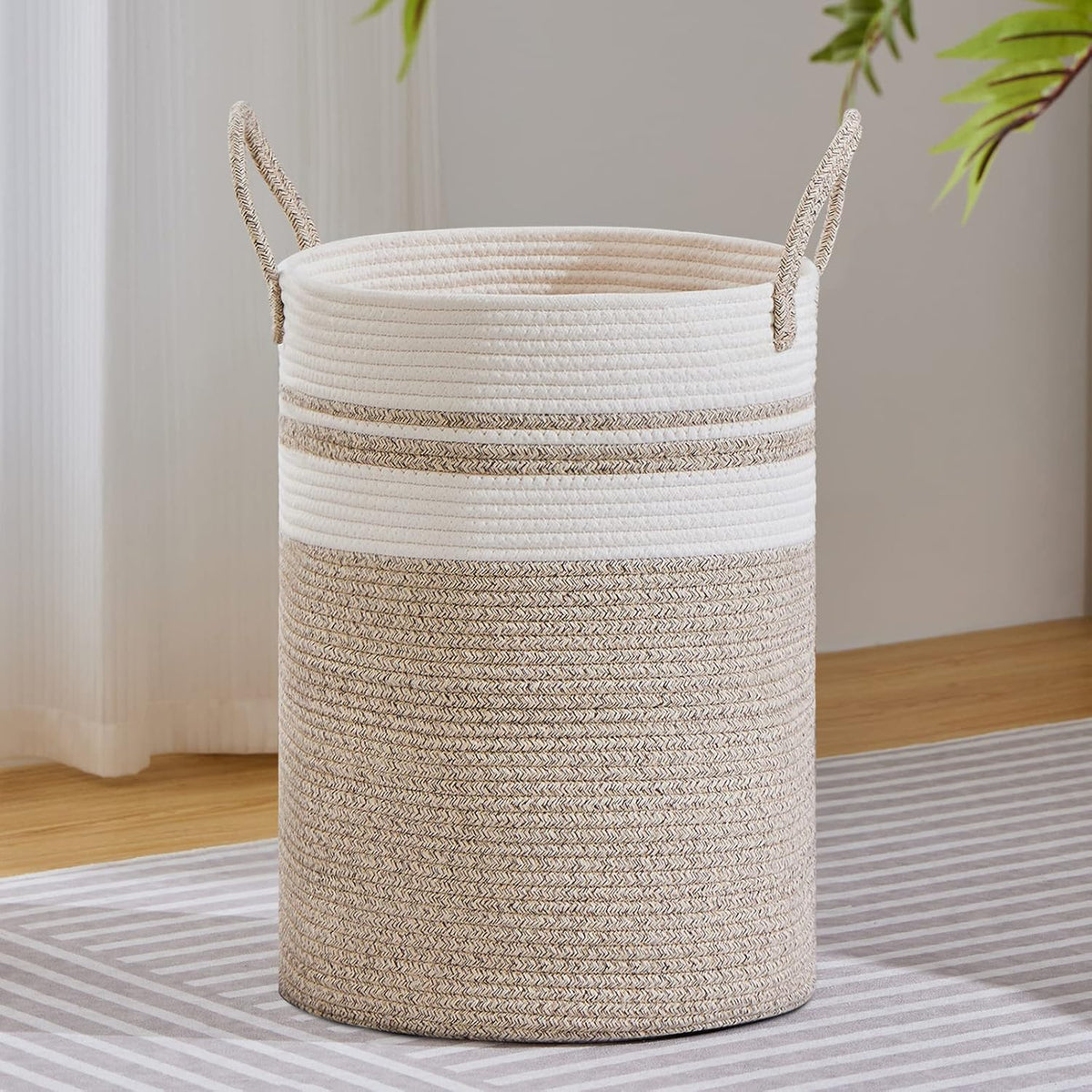 VIPOSCO Large Laundry Hamper, Tall Woven Rope Storage Basket for Blanket, Toys, Dirty Clothes in