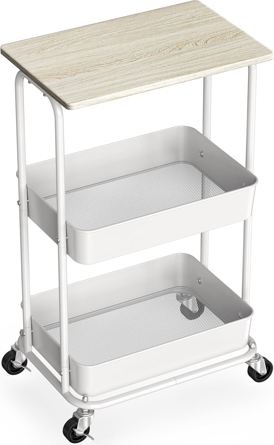 Simple Houseware 2-Tier Rolling Utility Cart with Lockable Wheels and Wood Top, Metal Storage