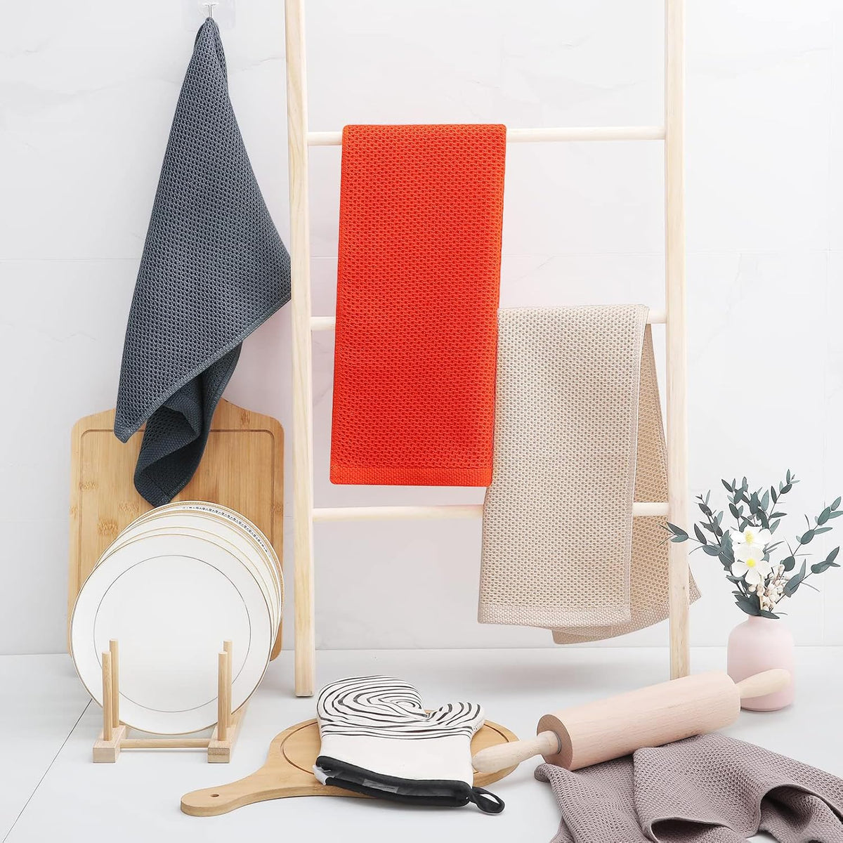 Homaxy 100% Cotton Waffle Weave Kitchen Dish Towels, Ultra Soft Absorbent Quick Drying Cleaning