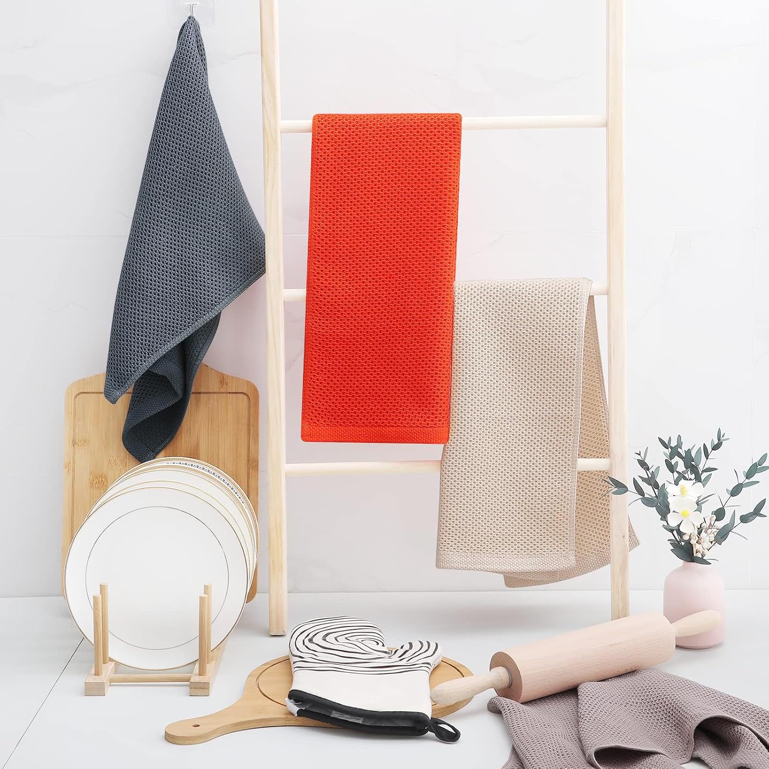 Homaxy 100% Cotton Waffle Weave Kitchen Dish Towels, Ultra Soft Absorbent Quick Drying Cleaning