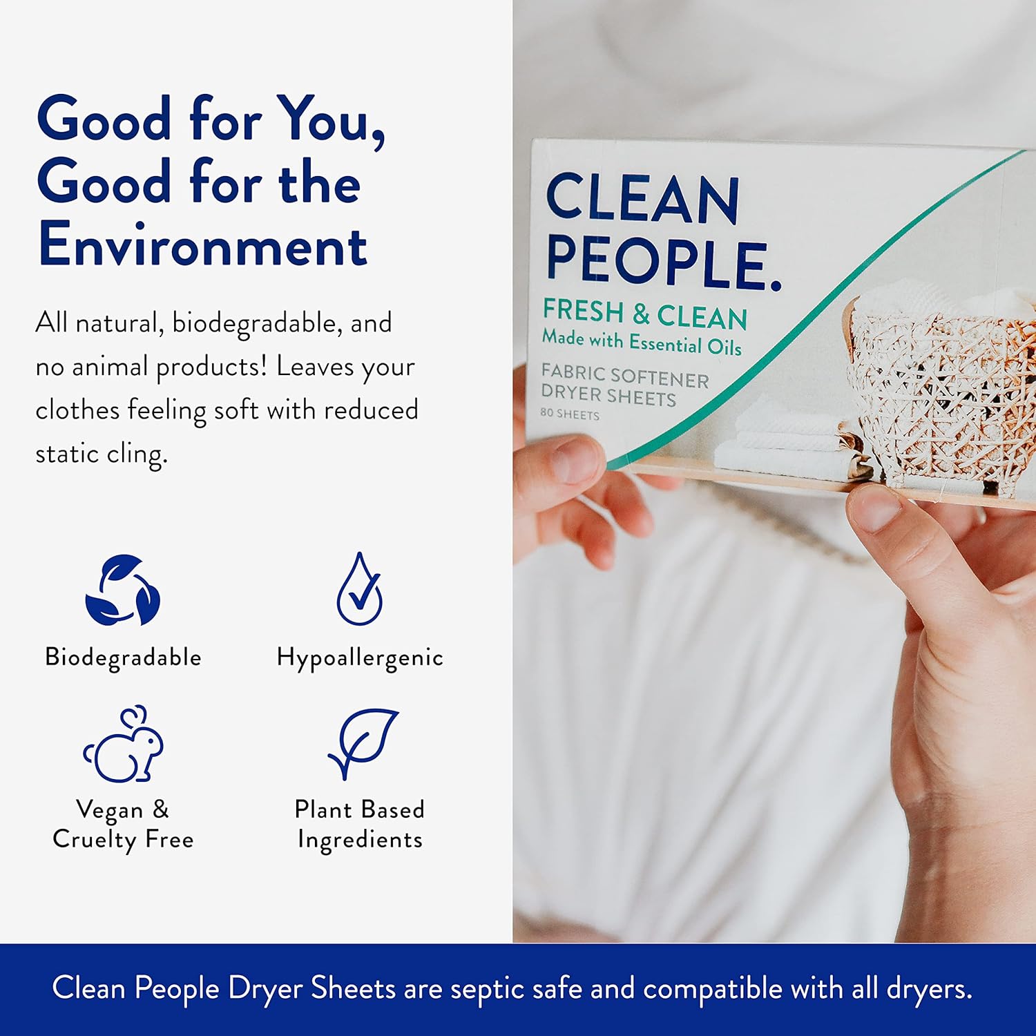 The Clean People Fabric Softener Sheets - Dryer Sheets - Softens & Removes Static - Vegan Laundry