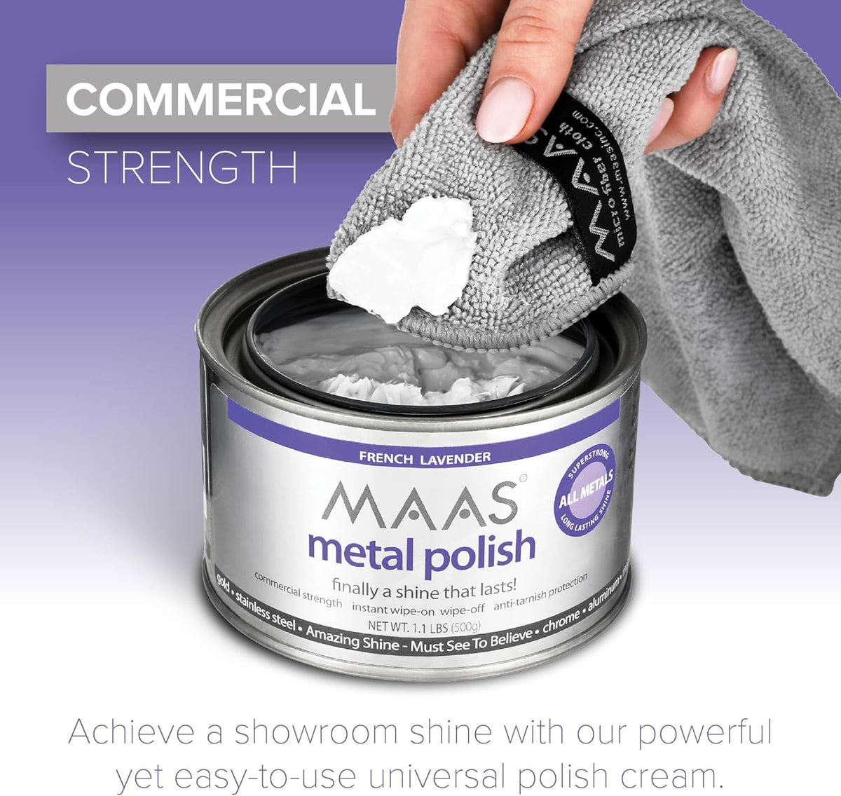 MAAS Metal Polish 1.1lb Can Plus Free Cloth, Universal Metal Cleaner for All Metals, Clean, Polish