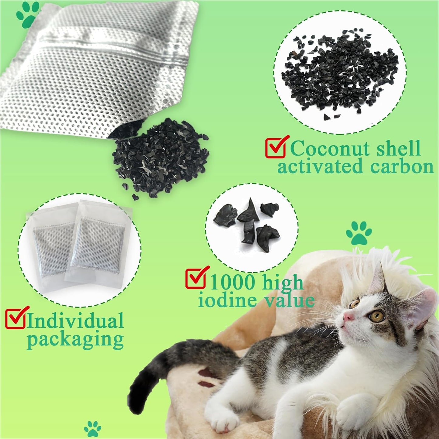 12 Pack Odor Eliminator for PuraMax Self-Cleaning Cat Litter Box, Natural Activated Charcoal