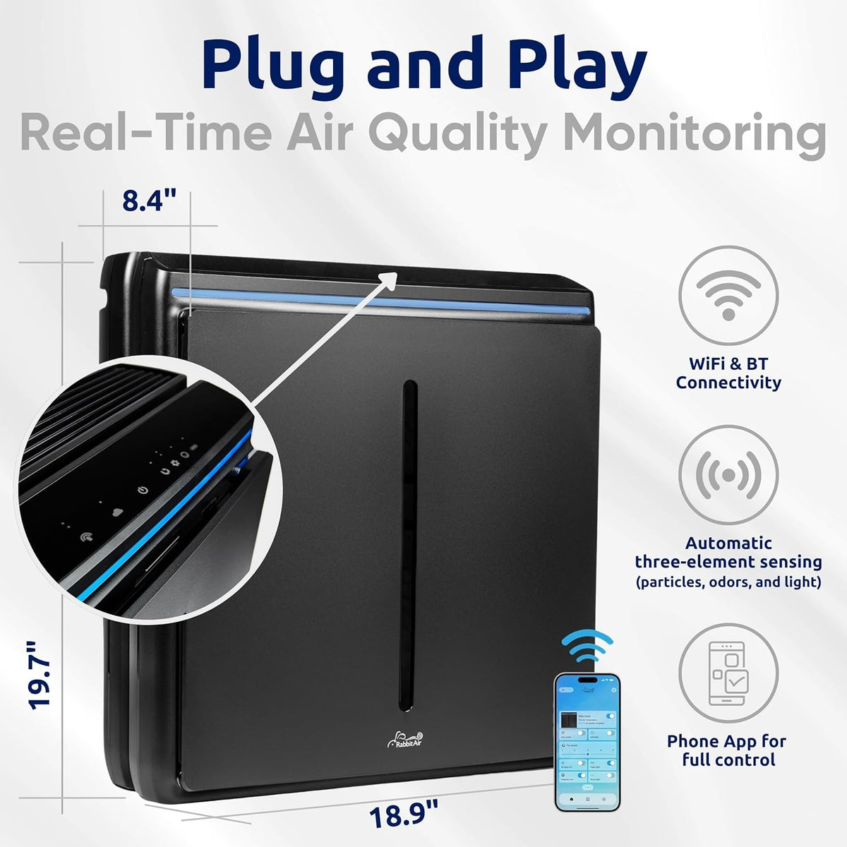 Rabbit Air, A3 SPA-1000N Air Purifiers for Home, Ultra Quiet HEPA Air Purifier- Wall Mountable Air