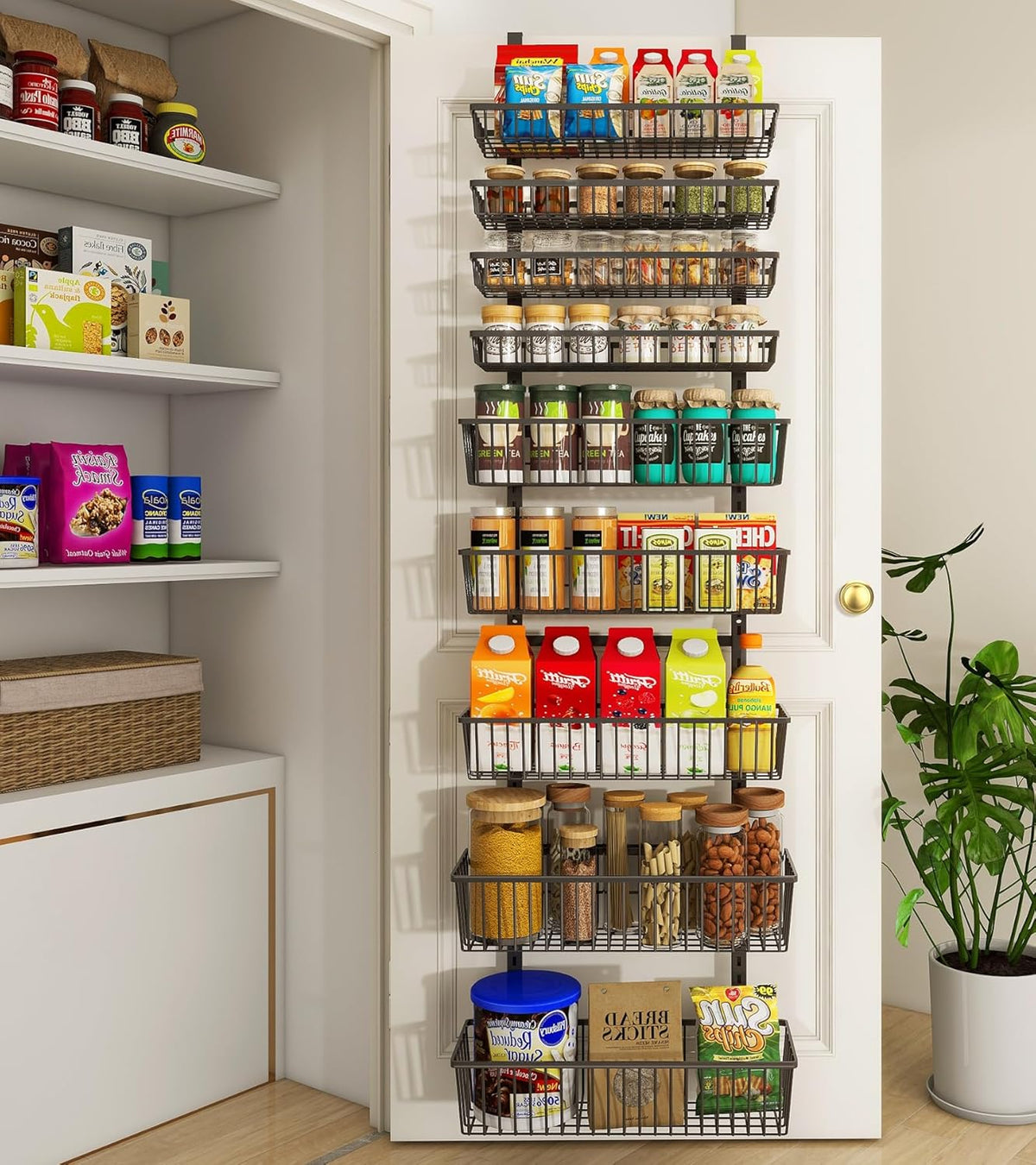 9-Tier Over The Door Pantry Organizer, Pantry Storage and Organization, Black Metal Hanging Spice