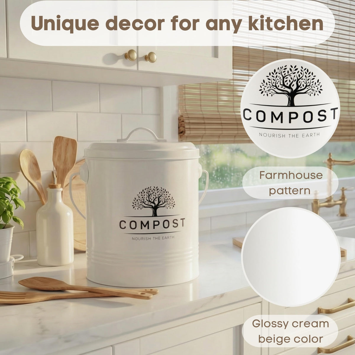 Perfnique 1.3 Gal Kitchen Compost Bin with Lid, Countertop Compost Caddy
