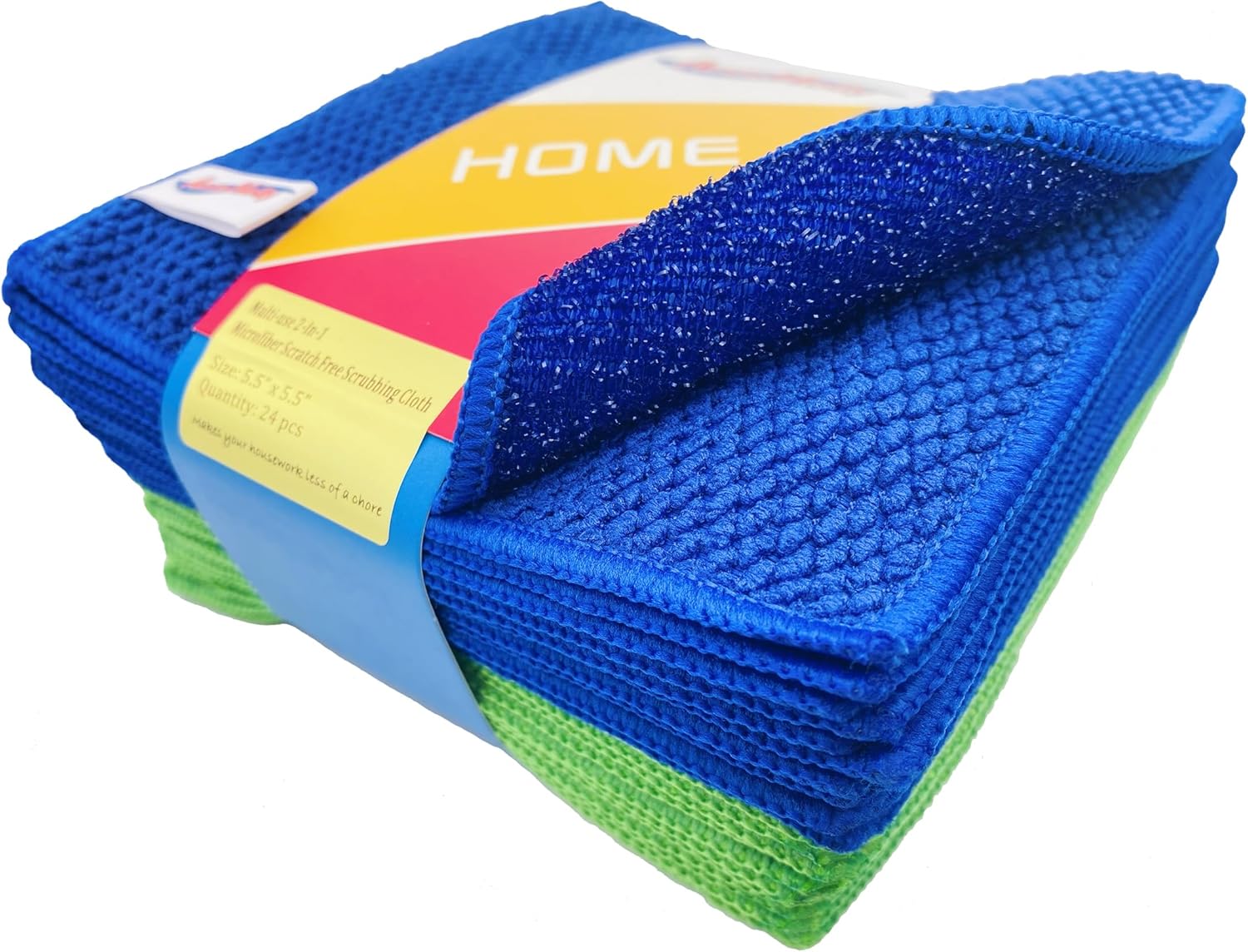 24 Pack Microfiber Scrub Dish Cleaning Cloth, Non-Scratch, Reusable & Durable for Dish Pan Pot