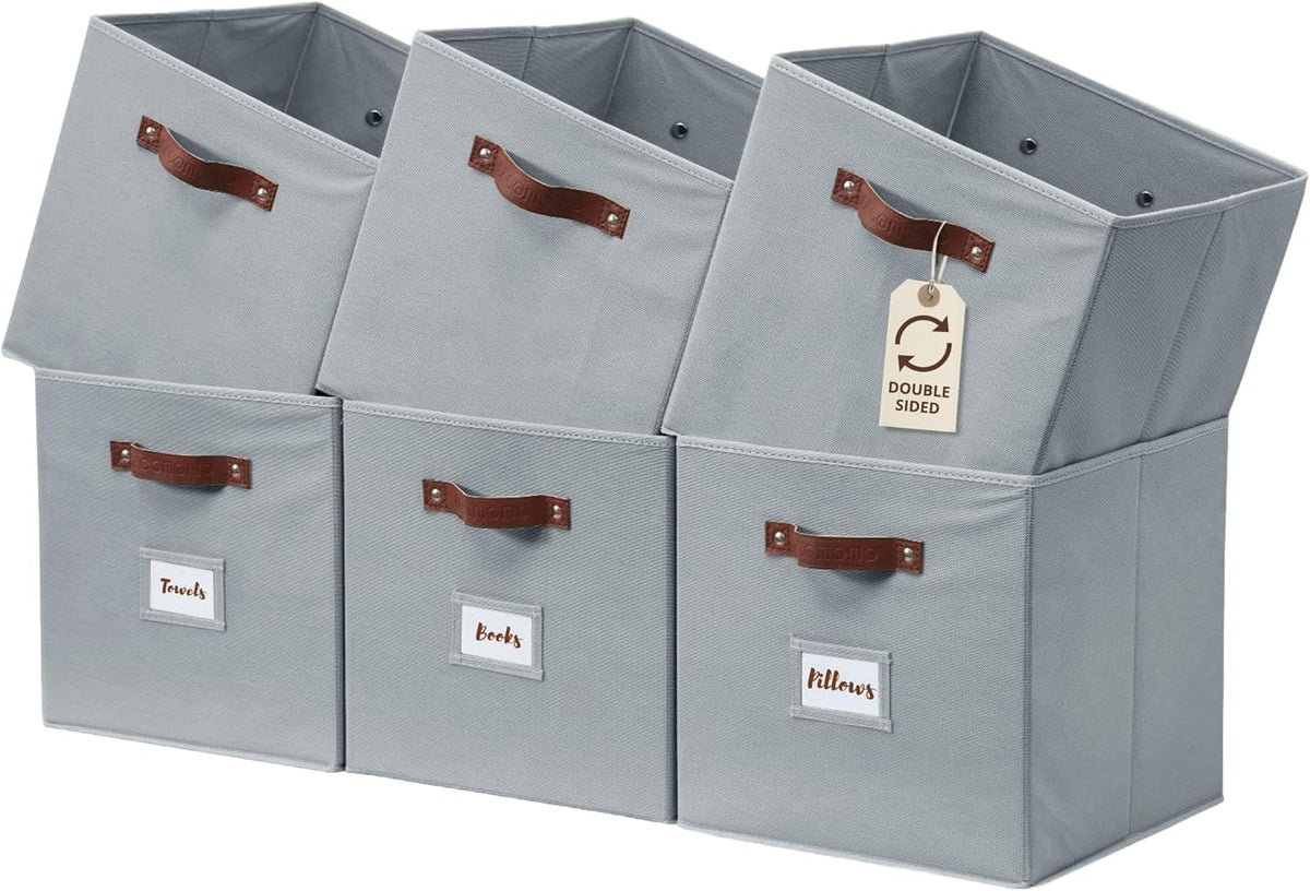 DECOMOMO Storage Bins, Cube Storage Bin with Labels, Fabric Storage Cubes for Shelves (10.5" x 11"