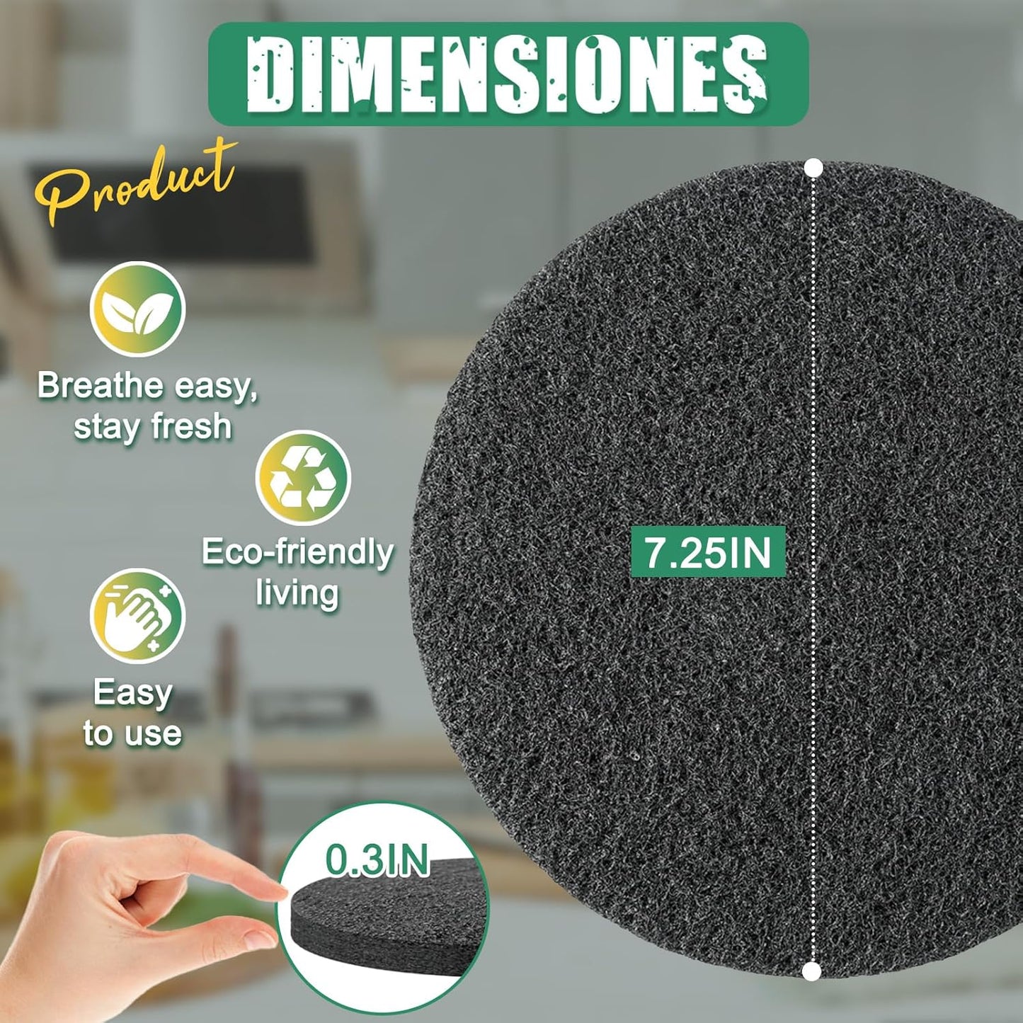 7.25 Inch Charcoal Filters for 10 Pack Kitchen Countertop Compost Bins - Extra Thick 0.3" for