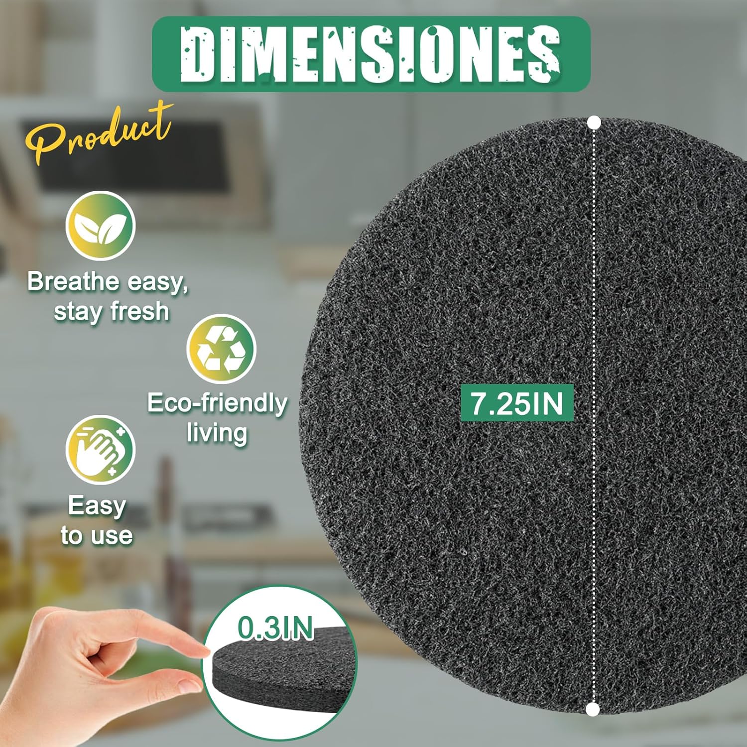 7.25 Inch Charcoal Filters for 10 Pack Kitchen Countertop Compost Bins - Extra Thick 0.3" for
