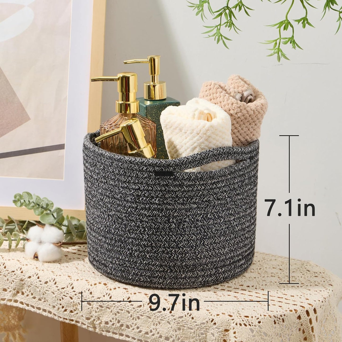 Small Basket for Organizing | Cube Shelf Closet Storage Baskets | 9.7×9.7×7.1” | Woven Rope Gift