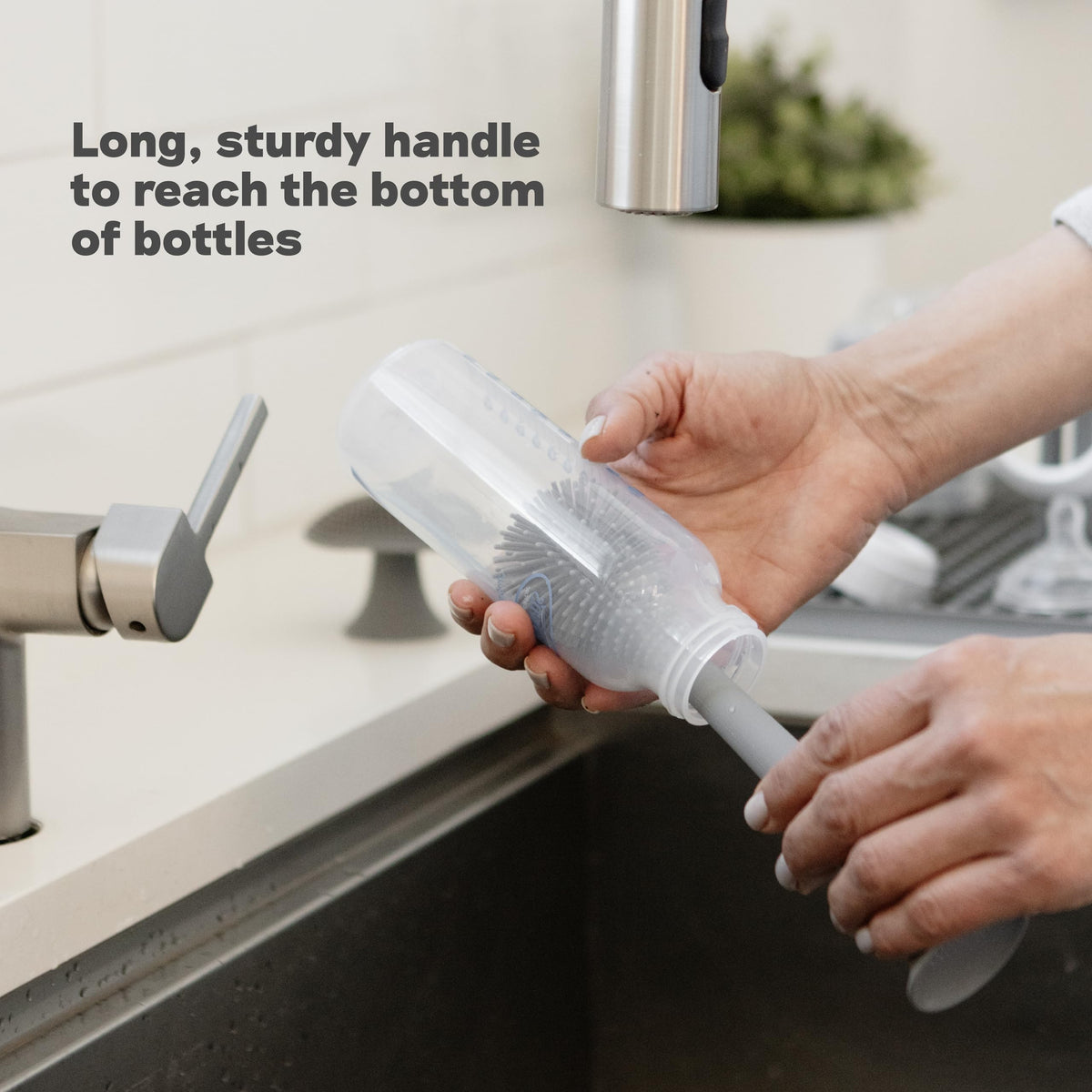ezpz Bottle Brush (Gray) - Odor-Resistant Silicone Cleaning Tool