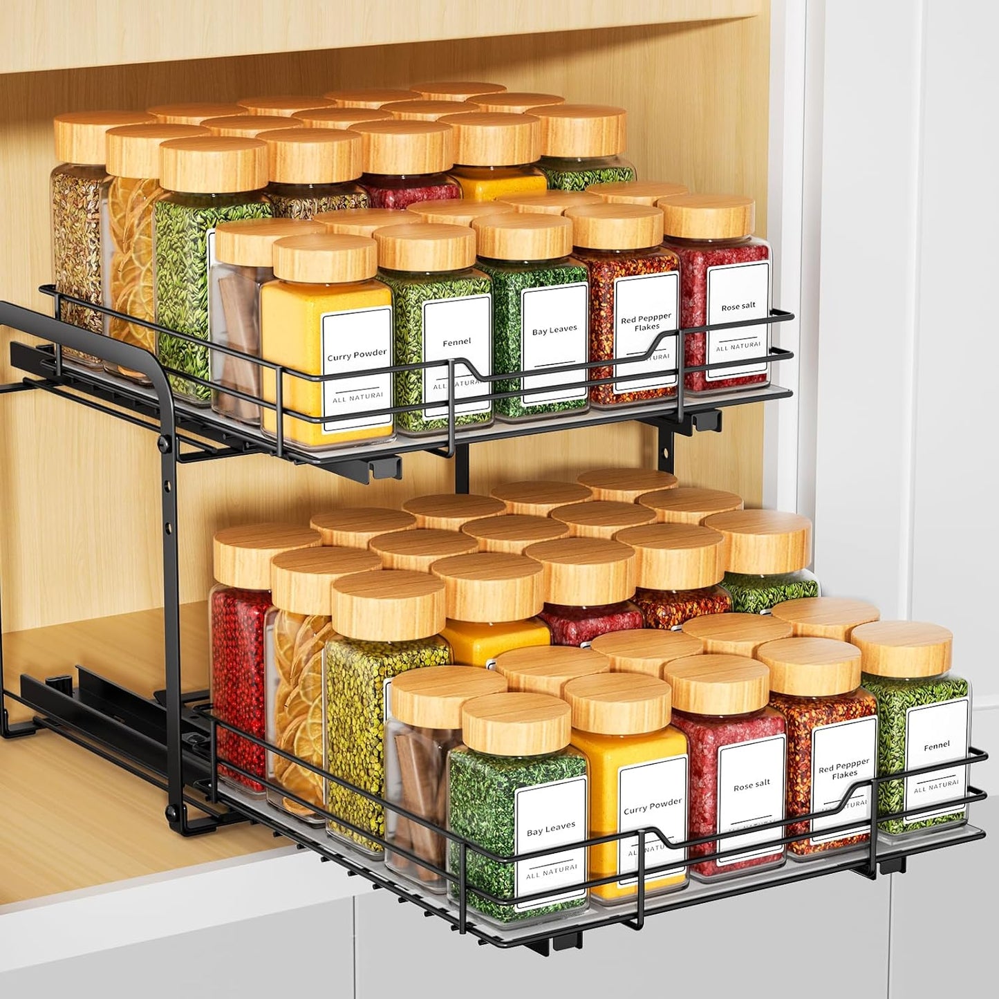 RCHYFEED Spice Organization for Cabinet,2 Tier Pull out Spice Rack Organizer for Inside Cabinets &