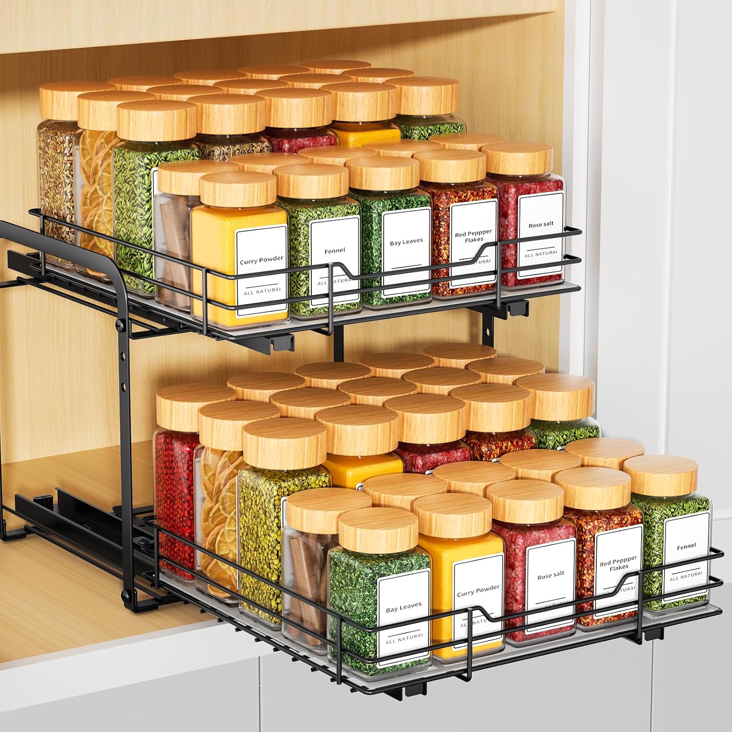 RCHYFEED Spice Organization for Cabinet,2 Tier Pull out Spice Rack Organizer for Inside Cabinets &
