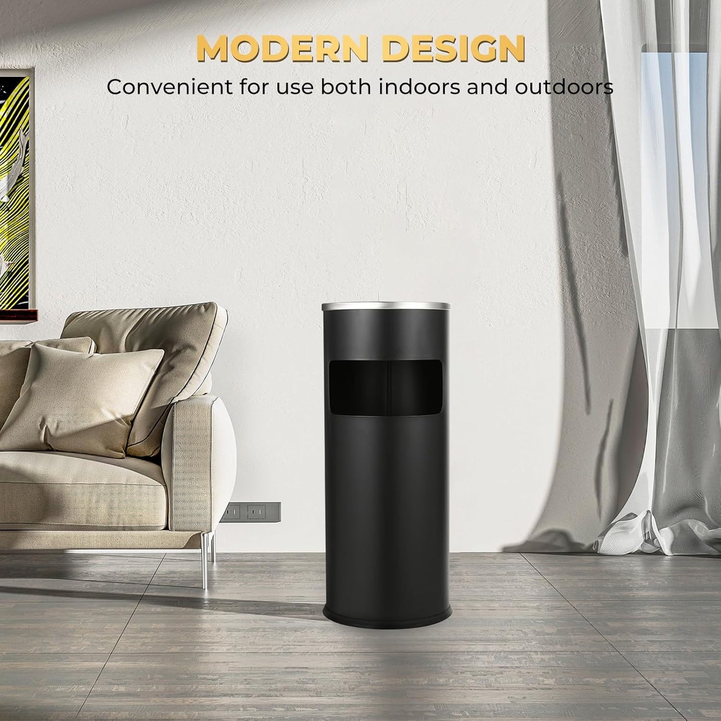 Trash Can Outdoor Waste Container Round Stainless Steel Trash Can with Removable Inner Bucket for