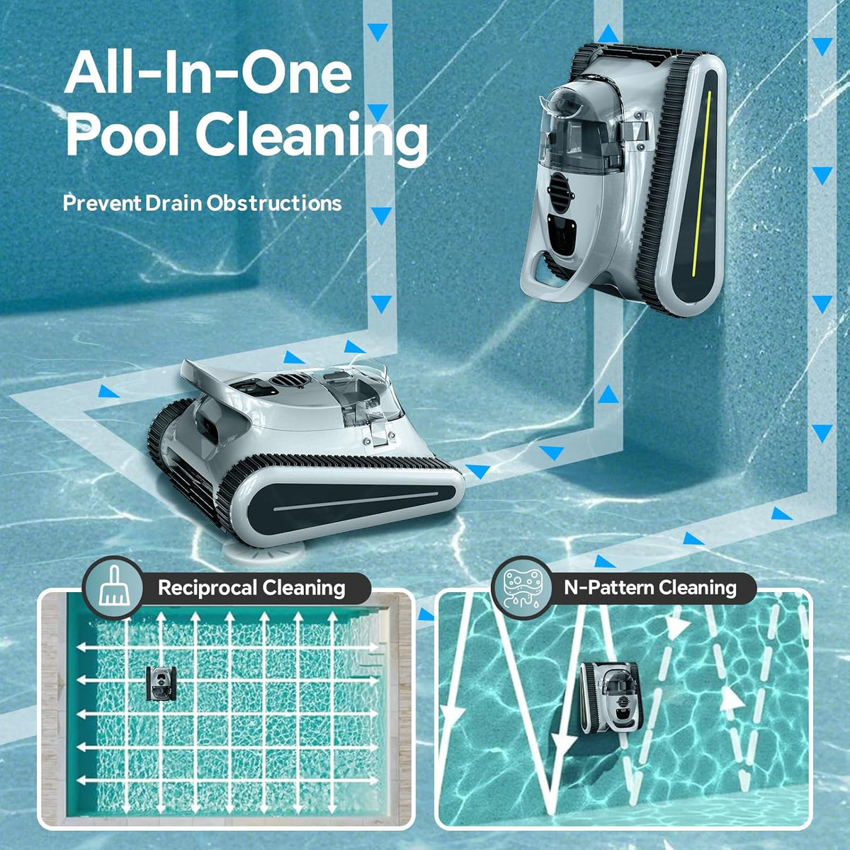 Cordless Robotic Pool Cleaner -Pool Vacuum 180W Brushless Motor, 45,000Pa Suction, Wall Climbing