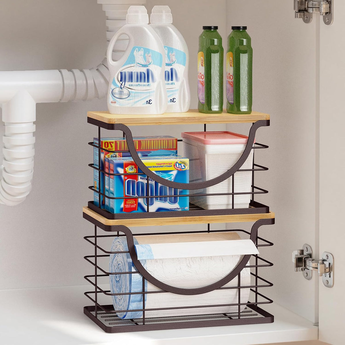 Extra Large Trash Bag Holder Under Sink Stackable Kitchen Storage 2 Pack, Pantry Organizers and