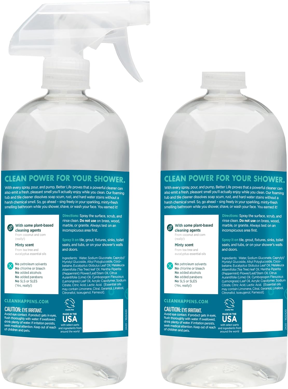 BETTER LIFE Bathroom Cleaner - Tea Tree Bathtub & Shower Cleaner Spray for Glass and Tile - Foaming