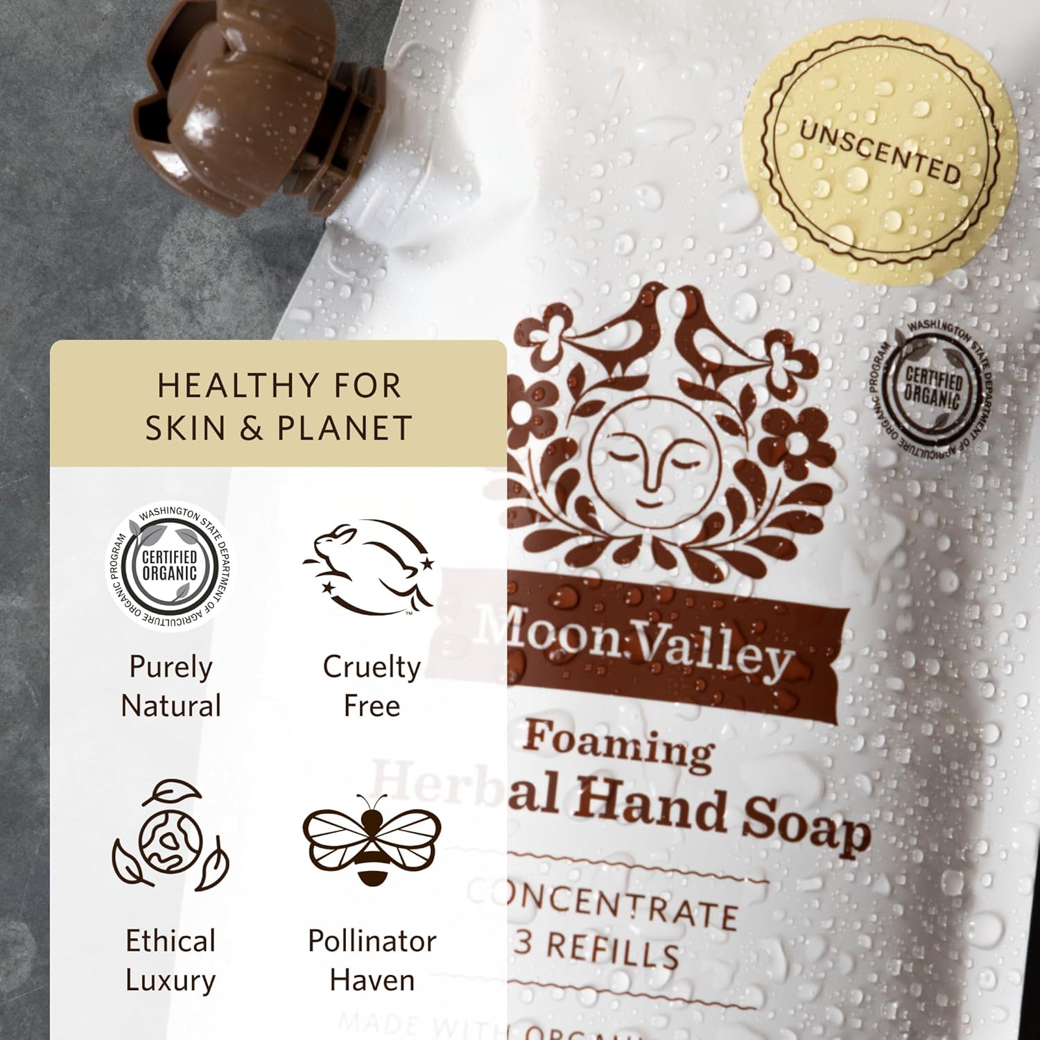 Moon Valley Foaming Hand Soap Refill Pouch, Two-Pack Unscented Soap, Vegan and Non-GMO