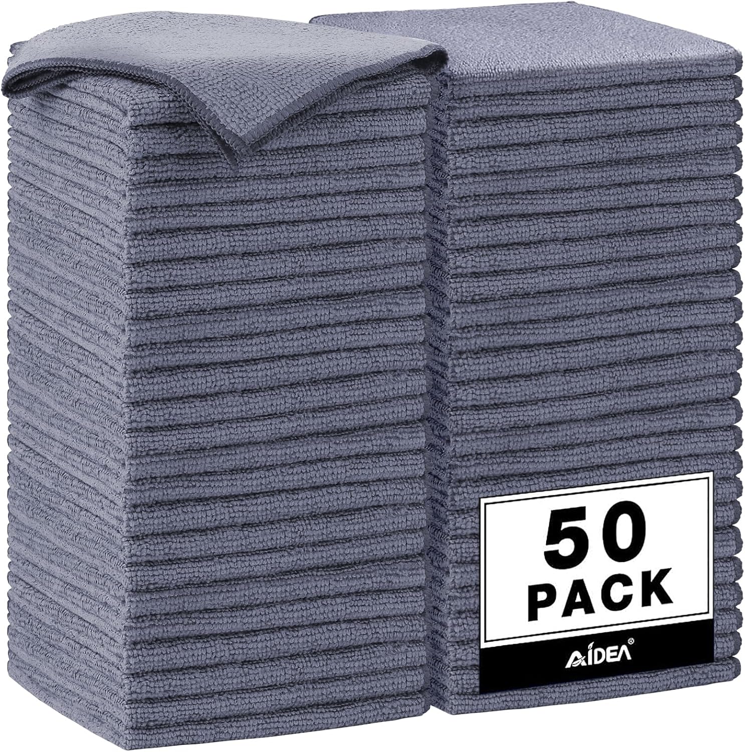 AIDEA Microfiber Cleaning Cloth Grey 50PK, Microfiber Towels for Cars, Premium Car Cloths, Dusting