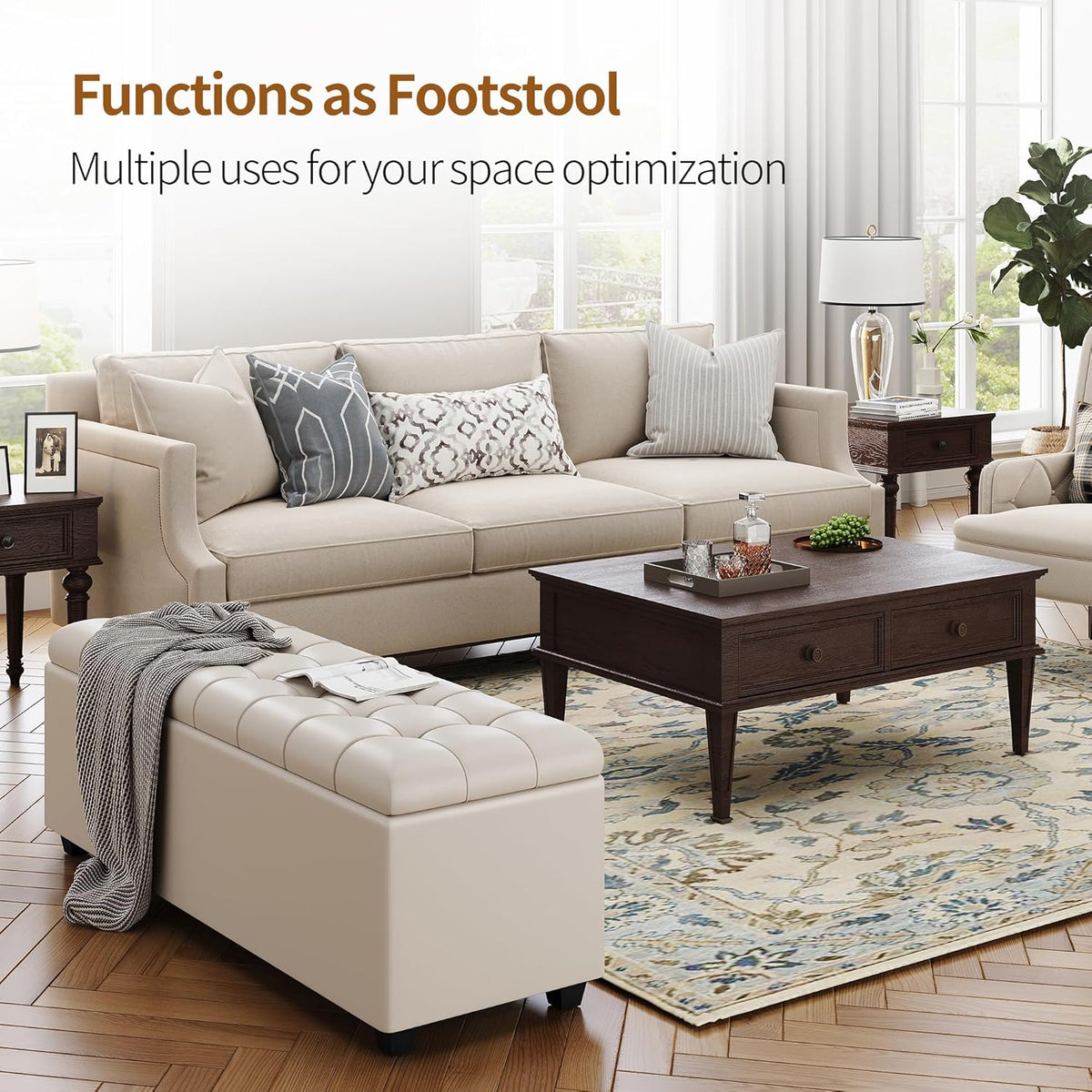 Small 38 Inches Long White Ottoman Bench with Storage,Footstool Furniture End of Bed Benches,Faux