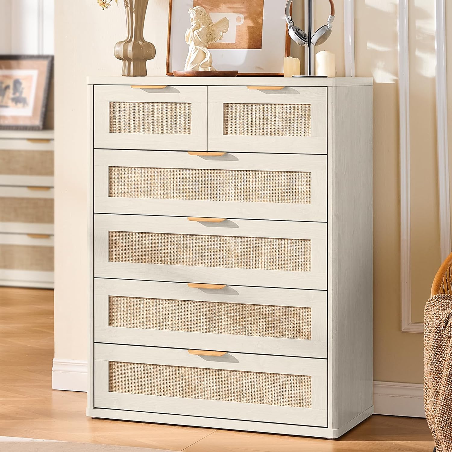 LEYAOYAO White Dresser for Bedroom Set of 2, 42" Tall Chest of Drawers, Modern 6 Drawers Boho