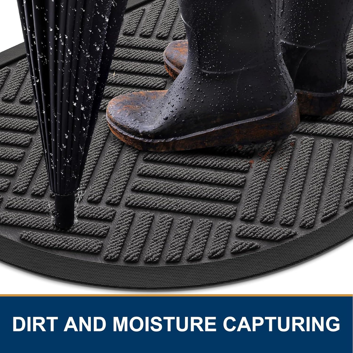 Smiry Half Circle Front Door Mat Outside Entrance, Heavy Duty Outdoor Indoor Natural Rubber