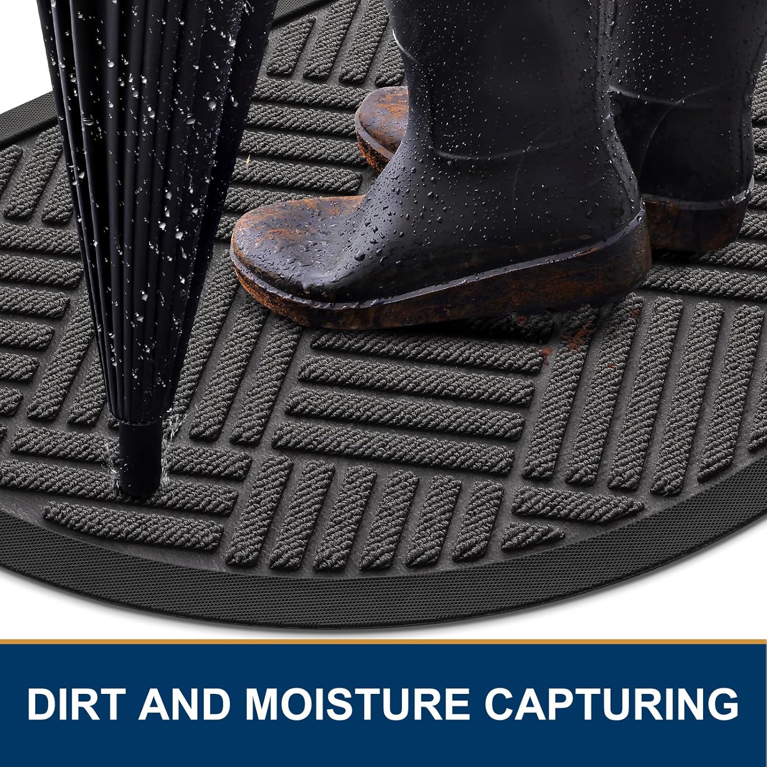 Smiry Half Circle Front Door Mat Outside Entrance, Heavy Duty Outdoor Indoor Natural Rubber