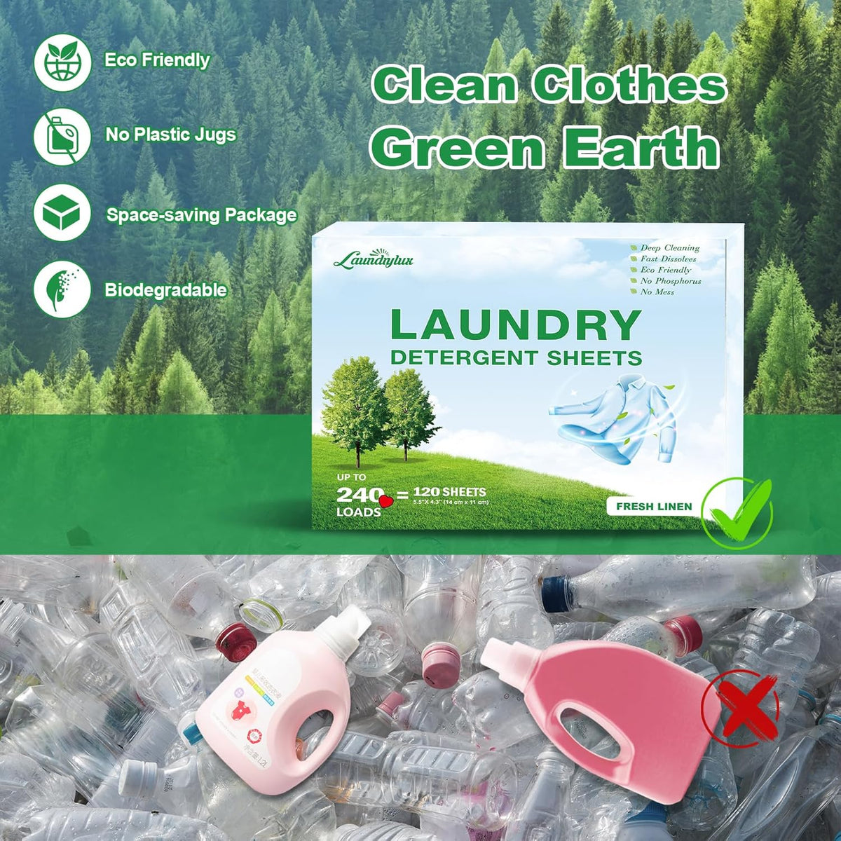 Laundry Detergent Sheet, Eco-Friendly & Hypoallergenic Wash Strips, Natural Ingredients