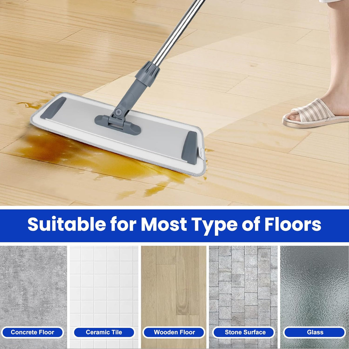 Microfiber Flat Mop for Floor Cleaning - Wet & Dry Mop for Hardwood, Vinyl, Tile Floors with 4