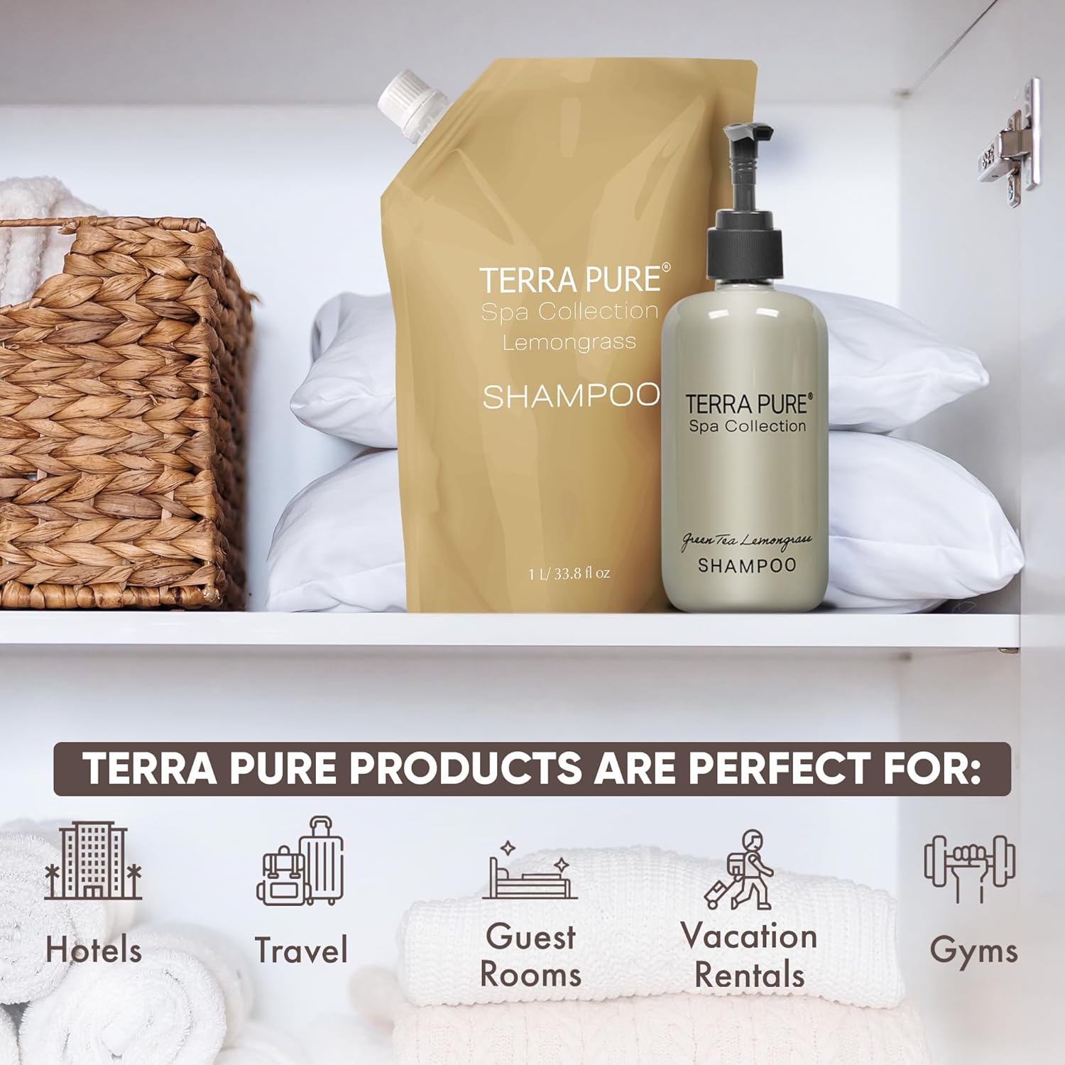 Terra Pure Spa Collection 1 Liter Shampoo Refill Bag For Soap Dispensers | Bulk Toiletries for