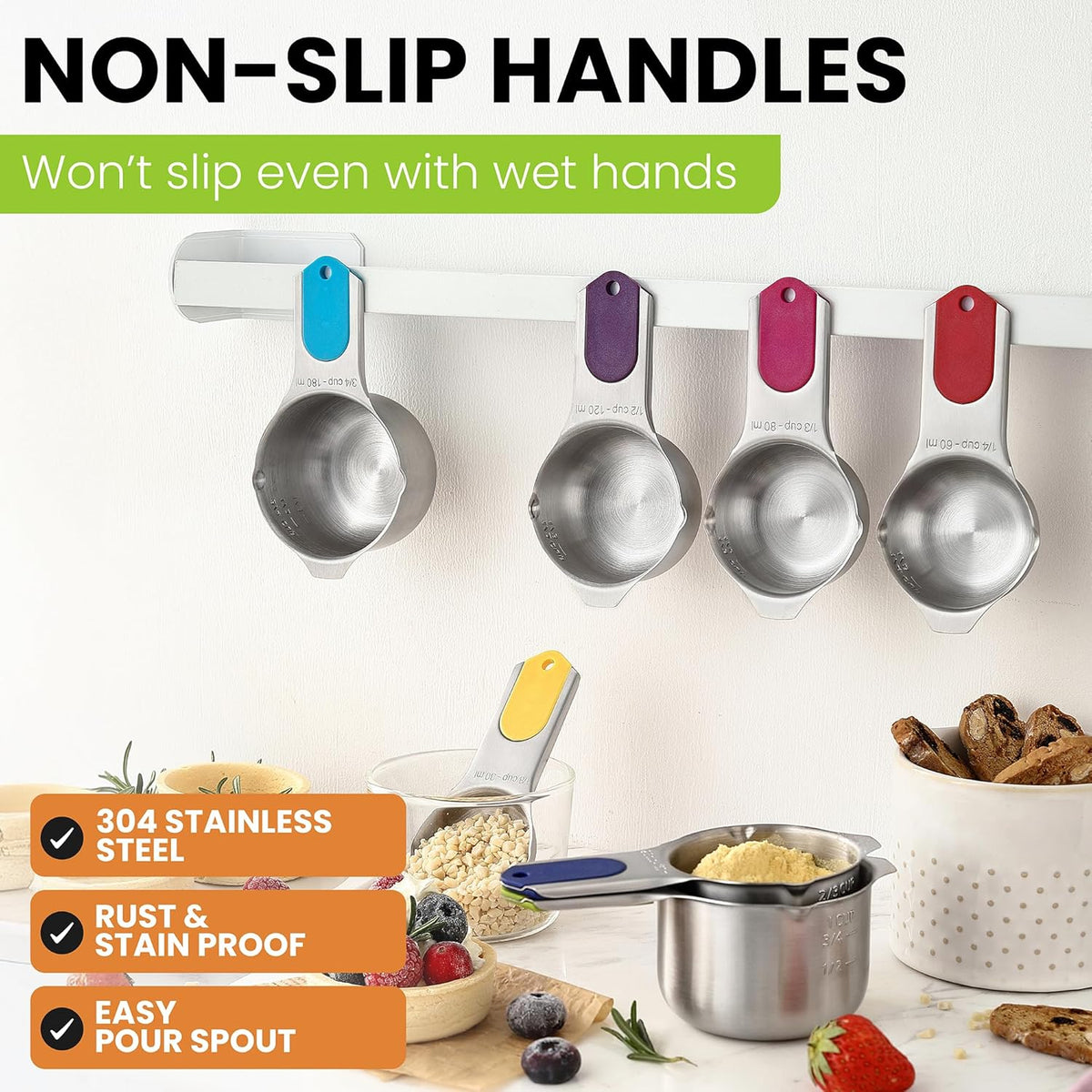 Spring Chef Magnetic Stainless Steel Measuring Cups, Patented, Kitchen Tools with Easy to Read