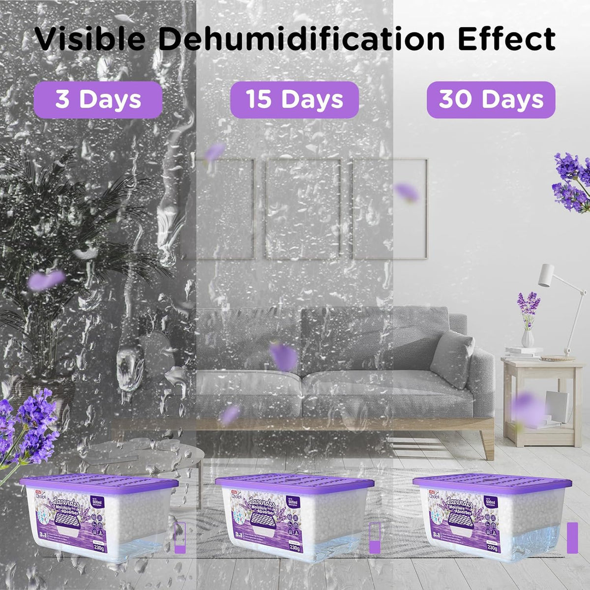 W&E Choice Moisture Absorbers With Lavender Scent, Portable Dehumidifier for Closet&Bathrooms