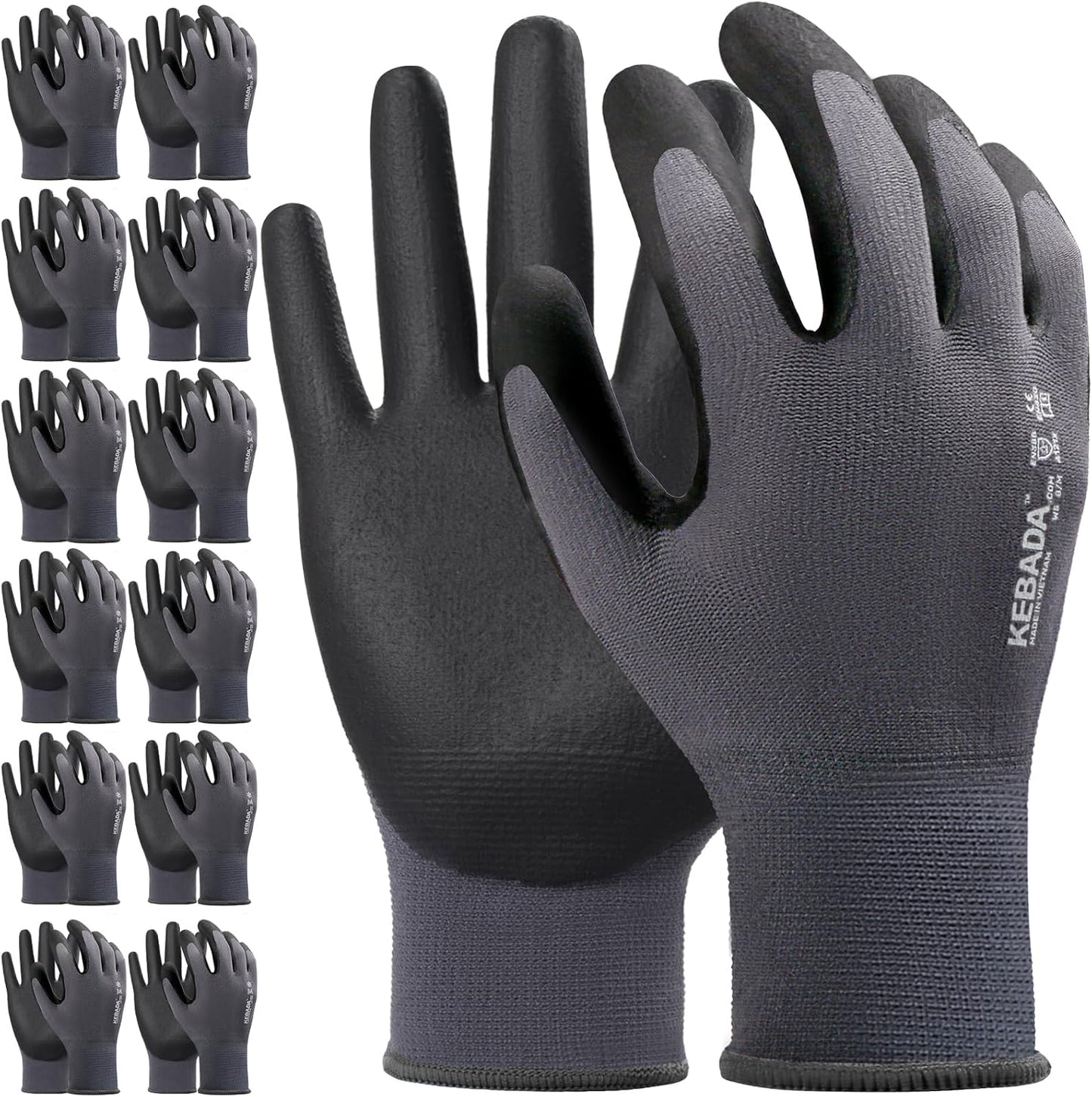 Kebada Work Gloves for Men and Women, Foam Nitrile Coated Safety Gloves with Grip, Ideal for