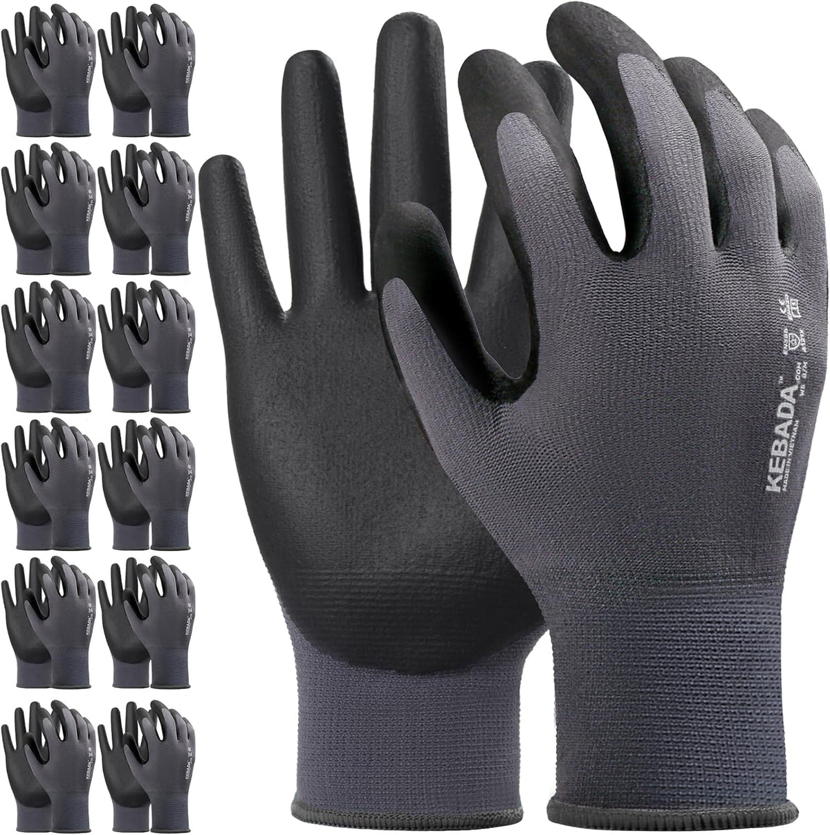 Kebada Work Gloves for Men and Women, Foam Nitrile Coated Safety Gloves with Grip, Ideal for