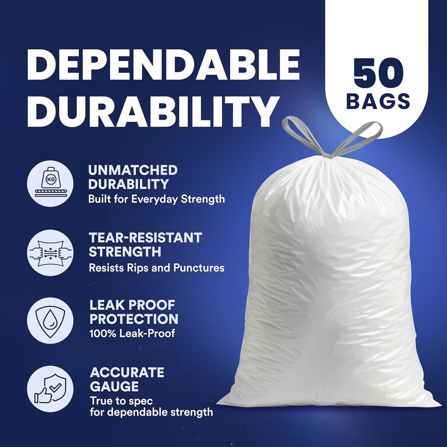 Plasticplace 13 Gallon Trash Bags │ 1.2 Mil │ White Extra-Large Drawstring Garbage Can Liners │ 24"