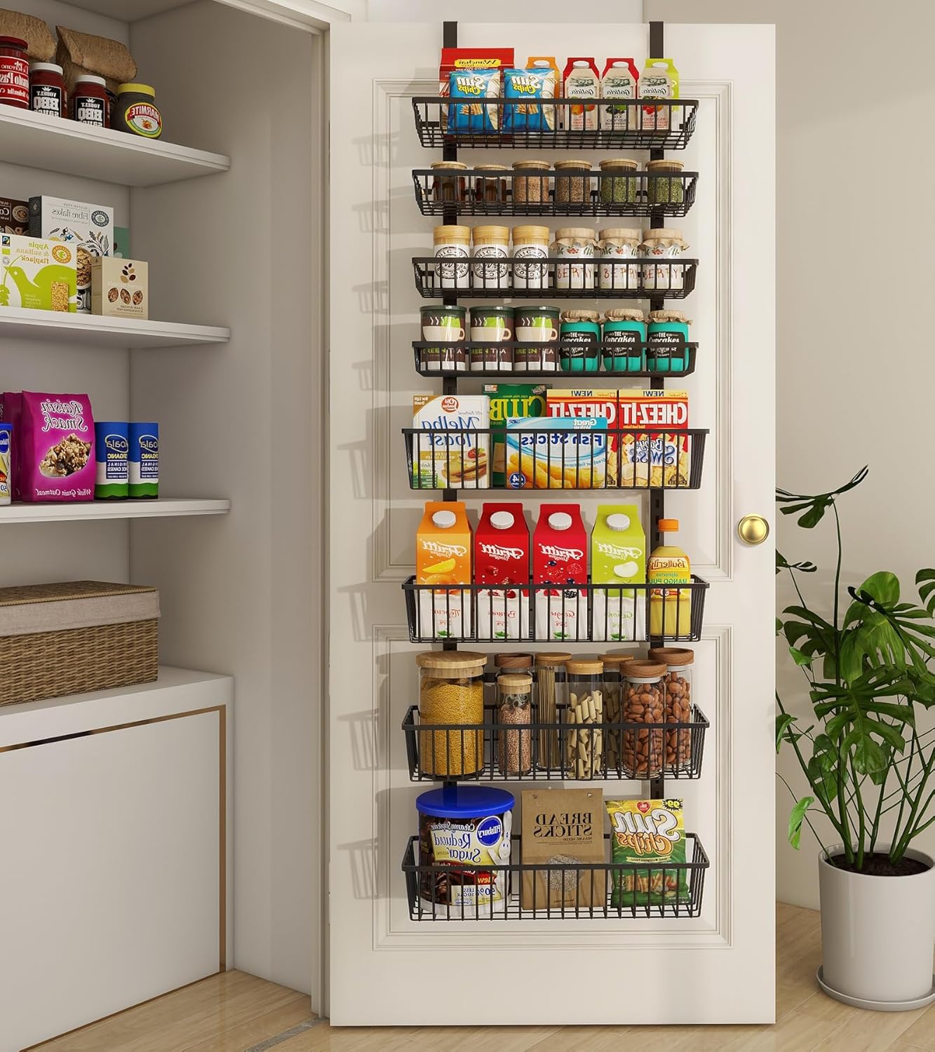 Over The Door Pantry Organizer, Pantry Organization and Storage, 8-Tier Deep Baskets Hanging
