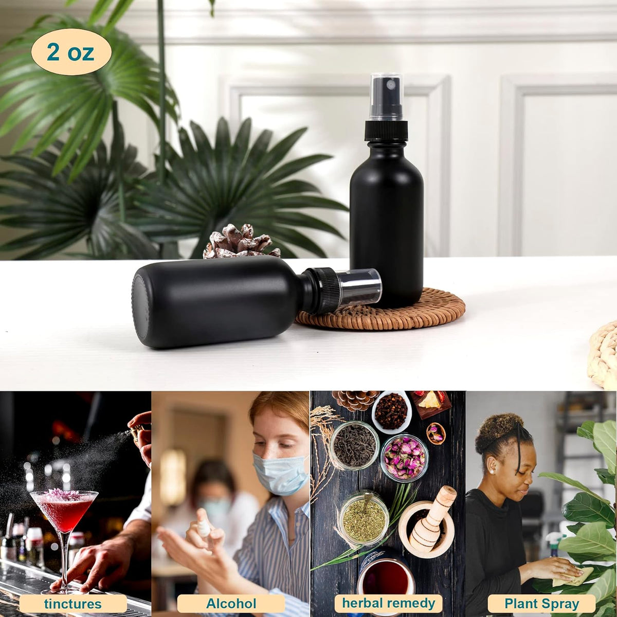 Frosted Black Glass Small Spray Bottle 2 oz 24 Packs,Fine Mist Sprayer Small Clear