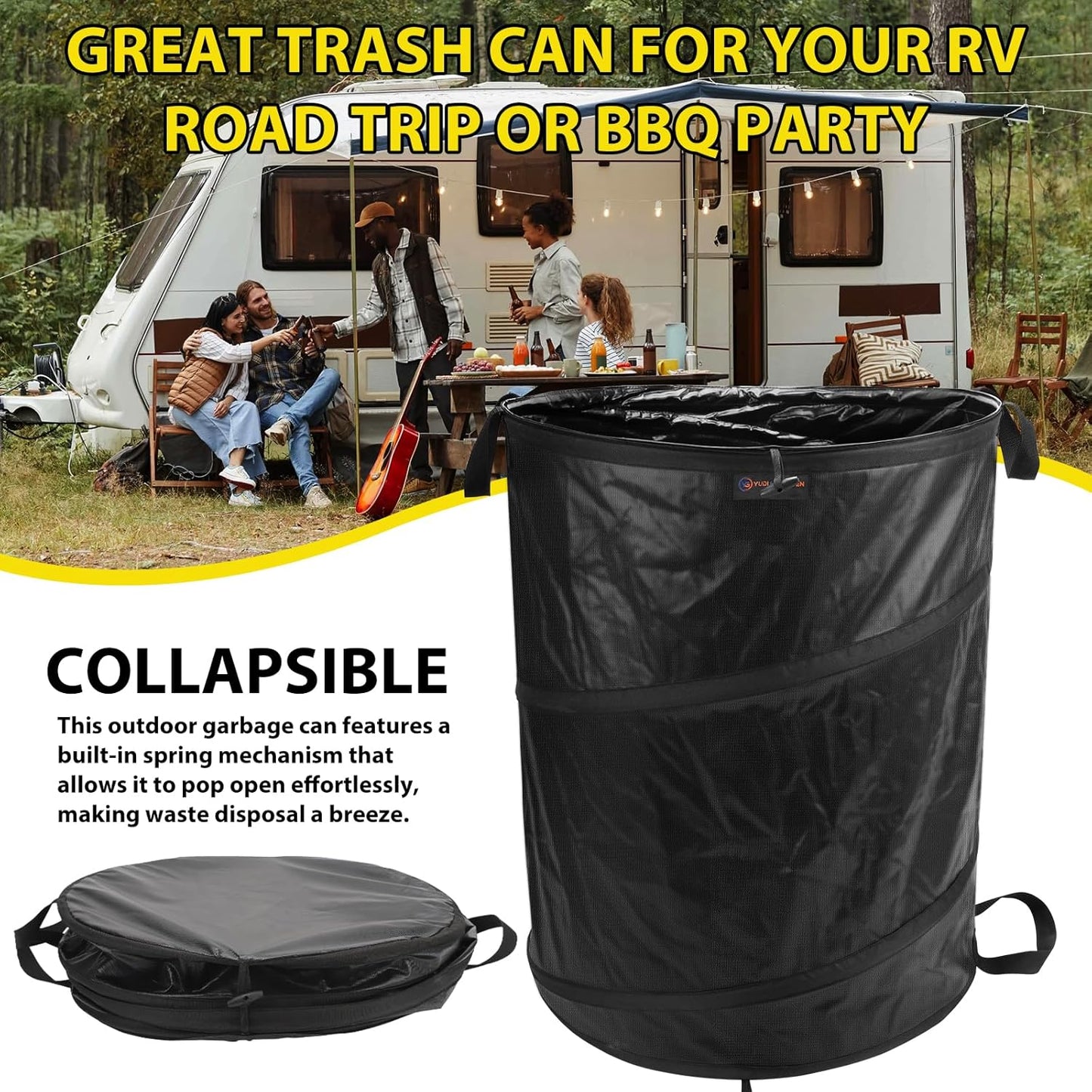 YUDI & GARDEN 45 Gallon Collapsible Garden Bag｜Collapsible Trash Can｜Camping Trash Can,Black,for