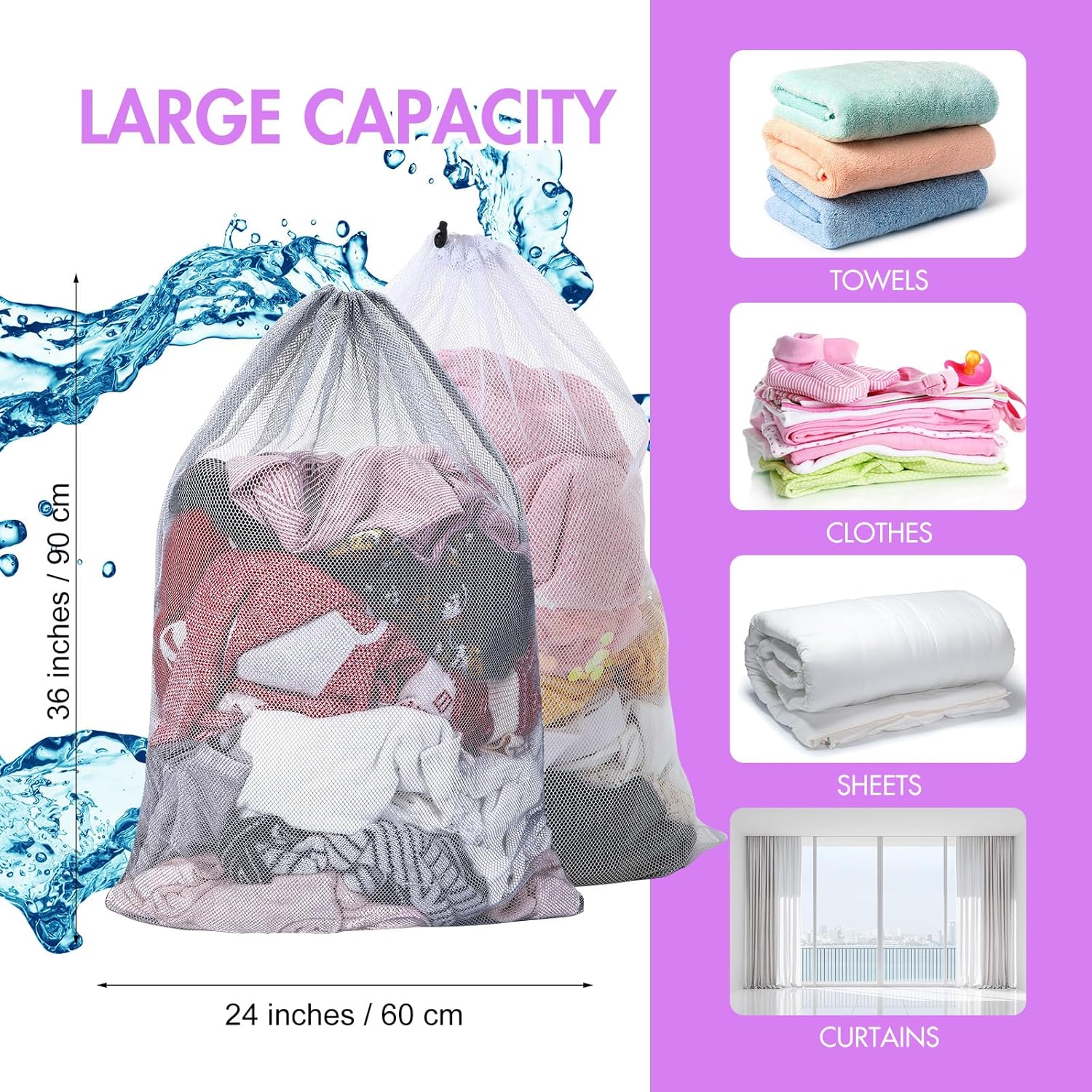 Berlune 30 Pack 24 x 36 Inches Large Mesh Bags for Laundry, Wash bags, Sturdy Mesh Material Closed