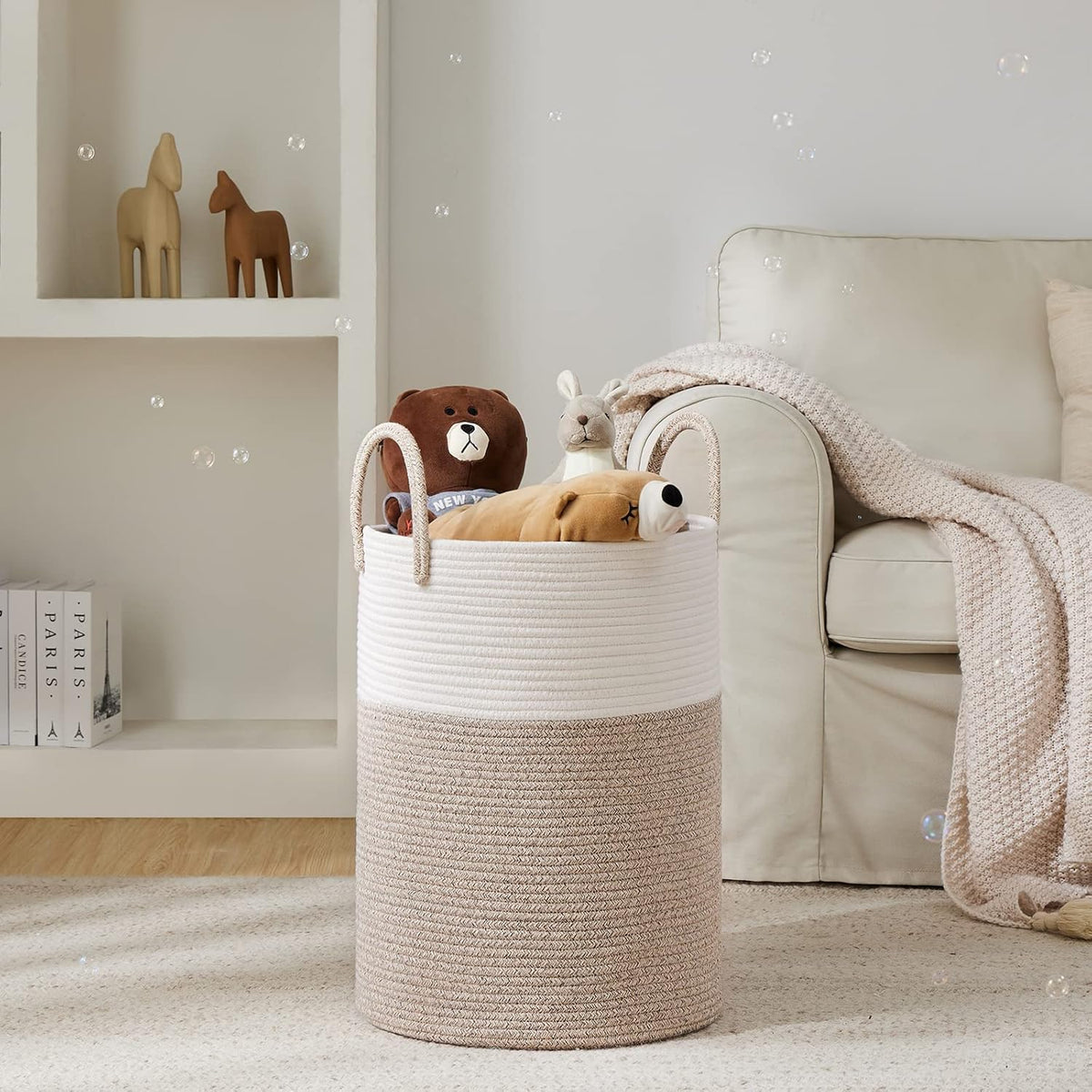 YOUDENOVA Woven Rope Laundry Hamper Basket, 72L Tall Luandry Basket, Baby Nursery Hamper for
