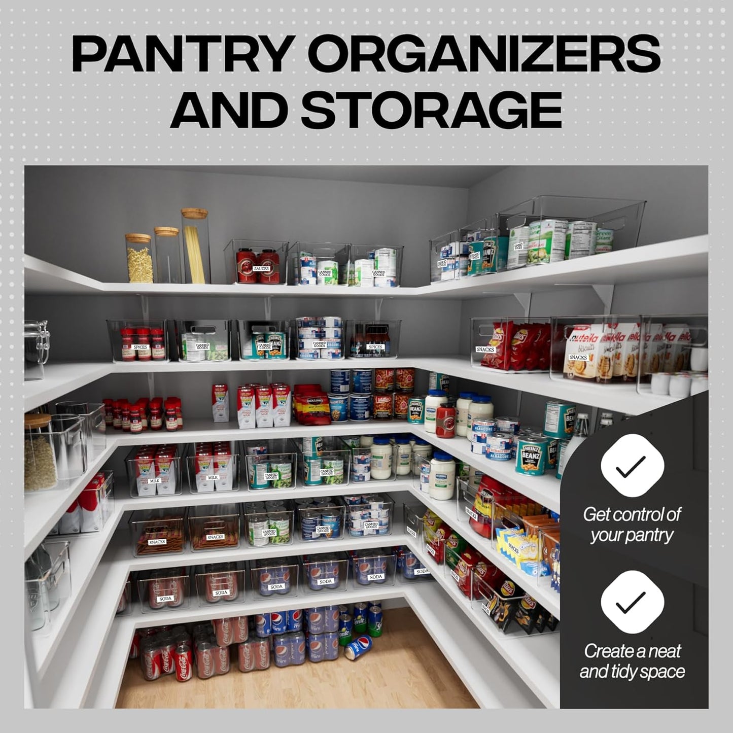 ClearSpace Clear Plastic Storage Bins – Pantry Organizers & Storage Containers, Cabinet Organizer