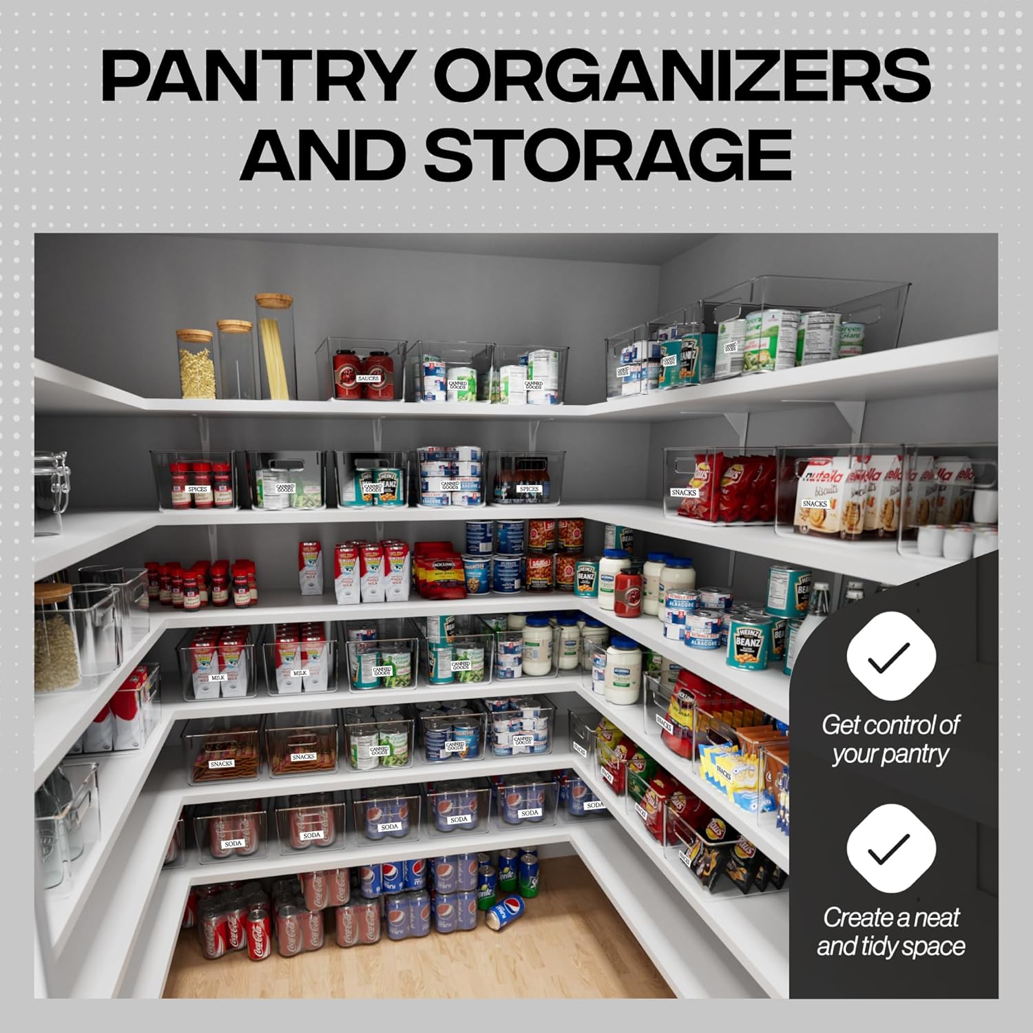 ClearSpace Clear Plastic Storage Bins – Pantry Organizers & Storage Containers, Cabinet Organizer