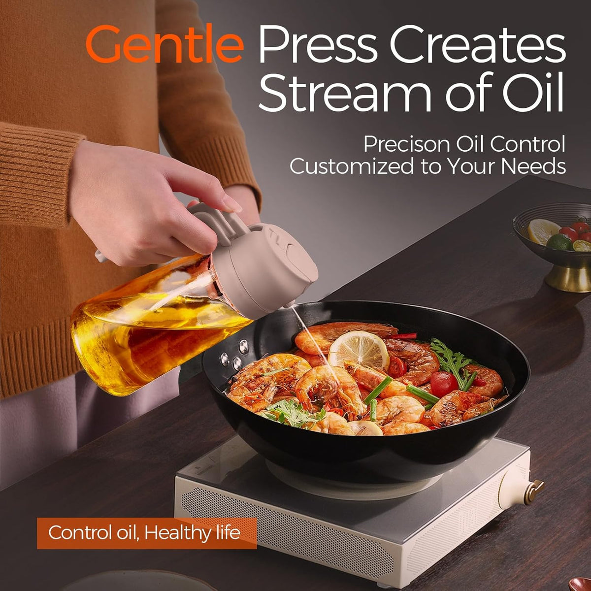 YARRAMATE 16oz/470ml Glass Olive Oil Sprayer for Cooking with Stickers, 2 in 1 Oil Dispenser for