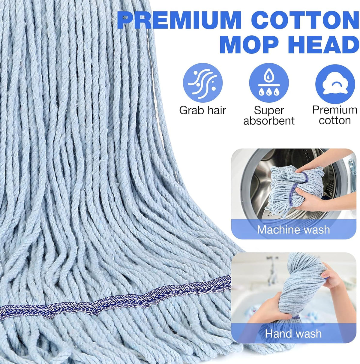 String Mop Heavy Duty for Floor Cleaning- Industrial Commercial Wet Mop with 59inch Mop Handle for