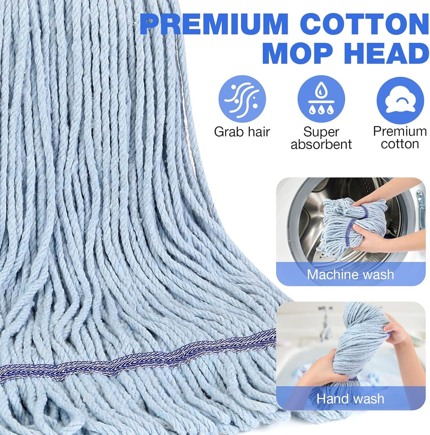 String Mop for Floor Cleaning - Heavy Duty Industrial Commercial Wet Mop with Extra Replacement