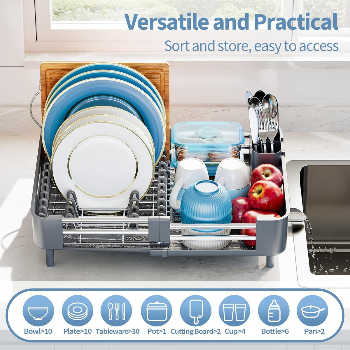 Dish Racks for Kitchen Counter, Dish Drying Rack - Stainless Steel Dish Drainer, Sink Drying Rack